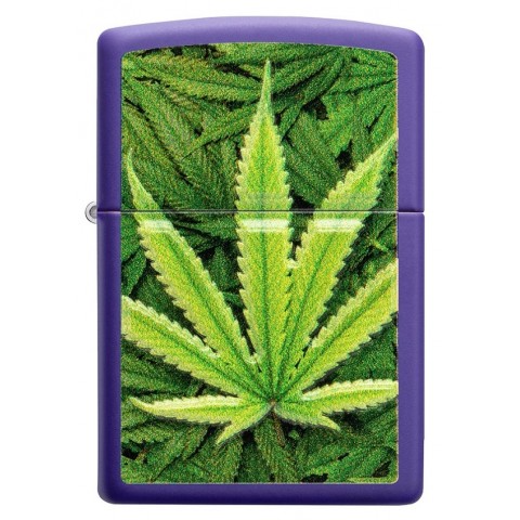 美國製造 | Zippo指定經銷商 Zippo 49790 紫光麻葉打火機 – 啞紫光紋理隱藏圖案 Purple Glow Leaf Lighter – Matte Purple Textured Print Hidden Motif