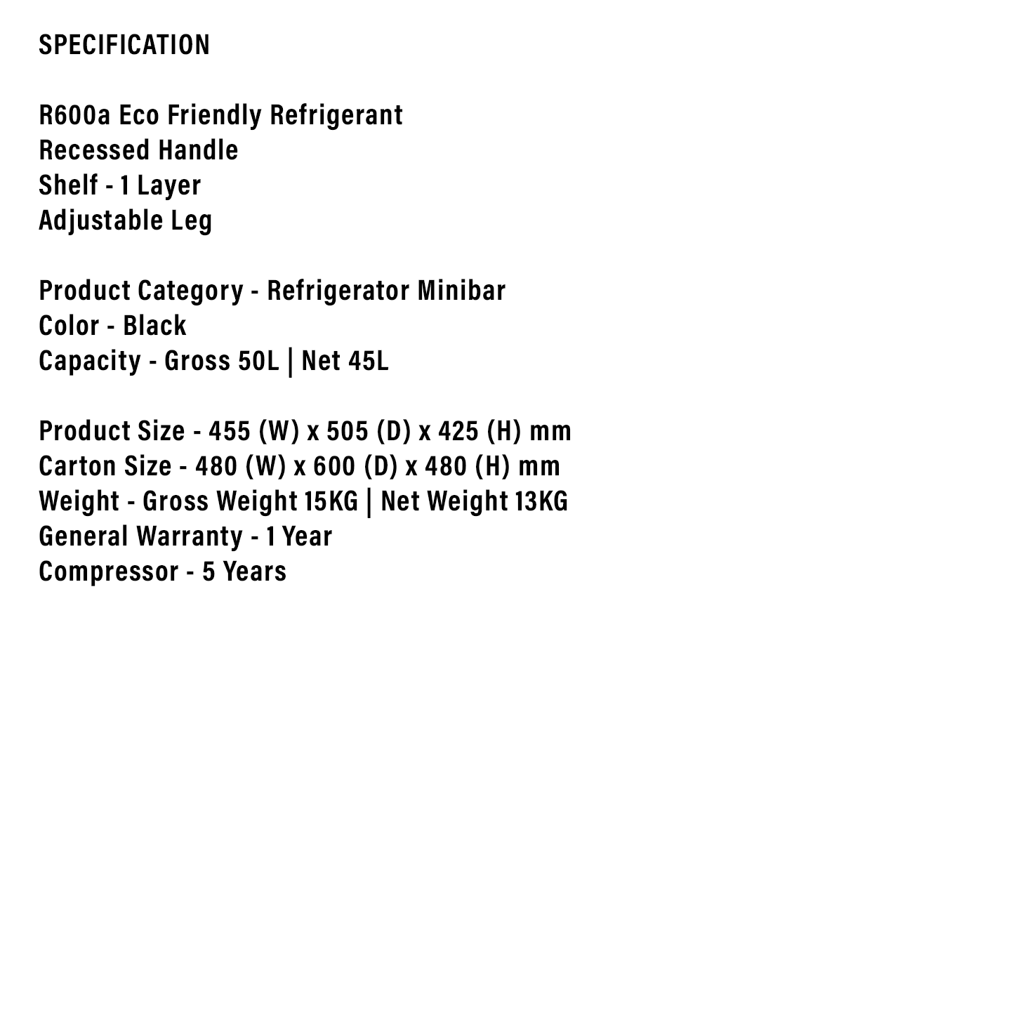 Faber 50L Minibar Fridge LUSSO 55BK