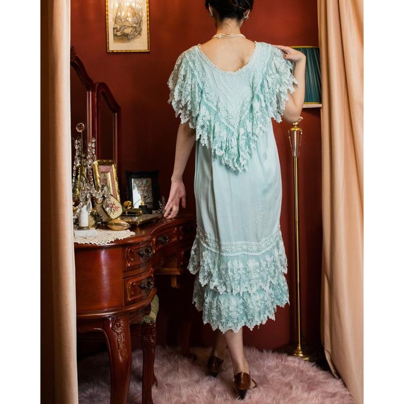 1970s does 1920s Style Mint Green Beaded Dressing Gown(MT330-1)