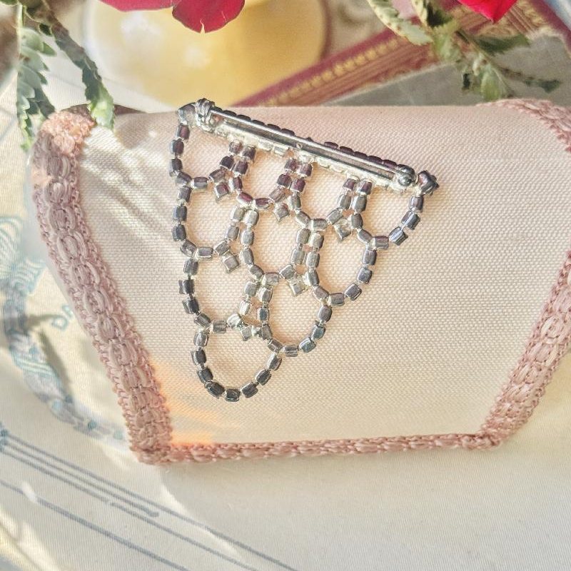 C.a. 1950s Art Deco Lattice Motif Sparkly Rhinestone Brooch(MT2434)