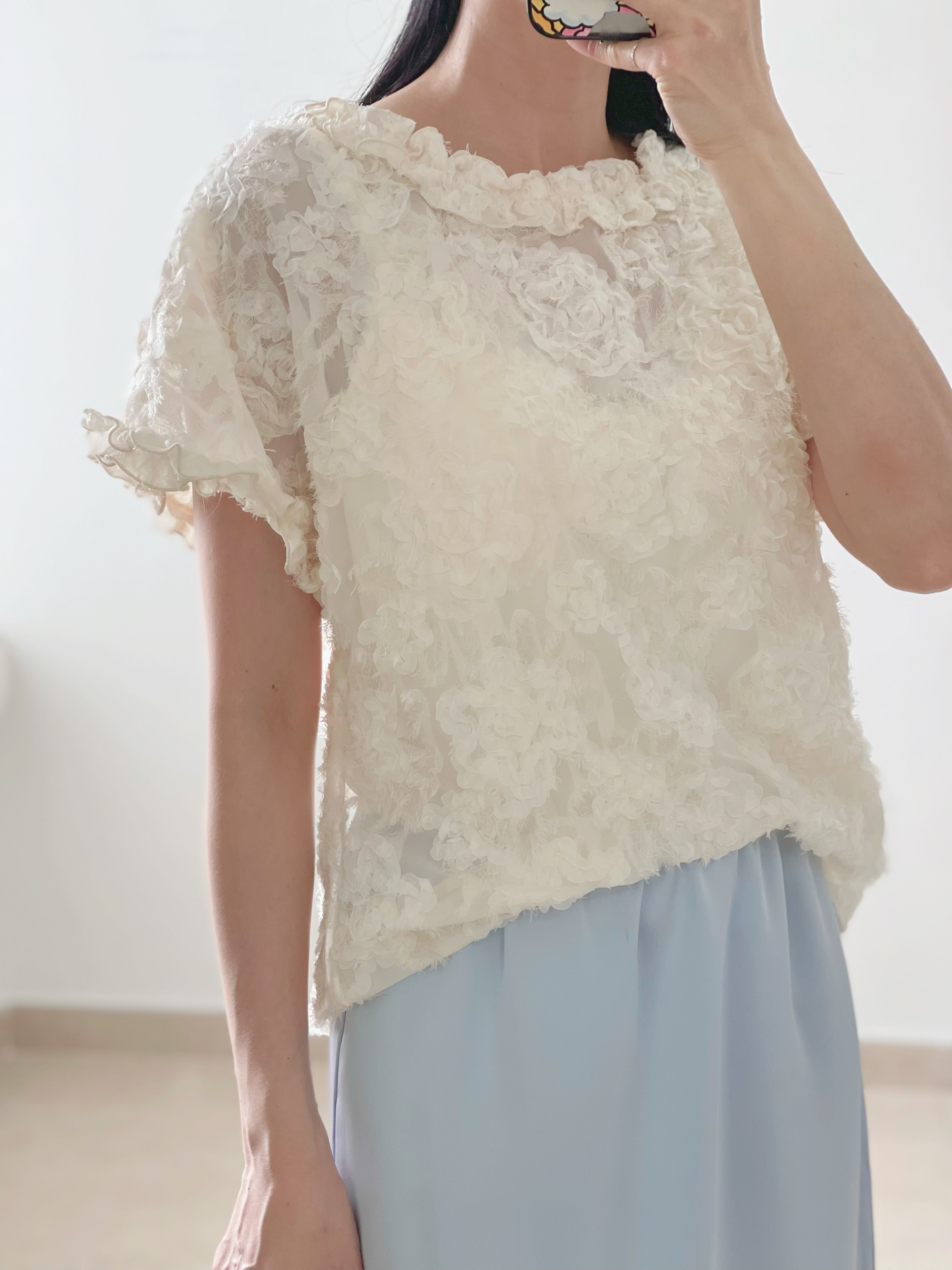 Feminine textured flower blouse