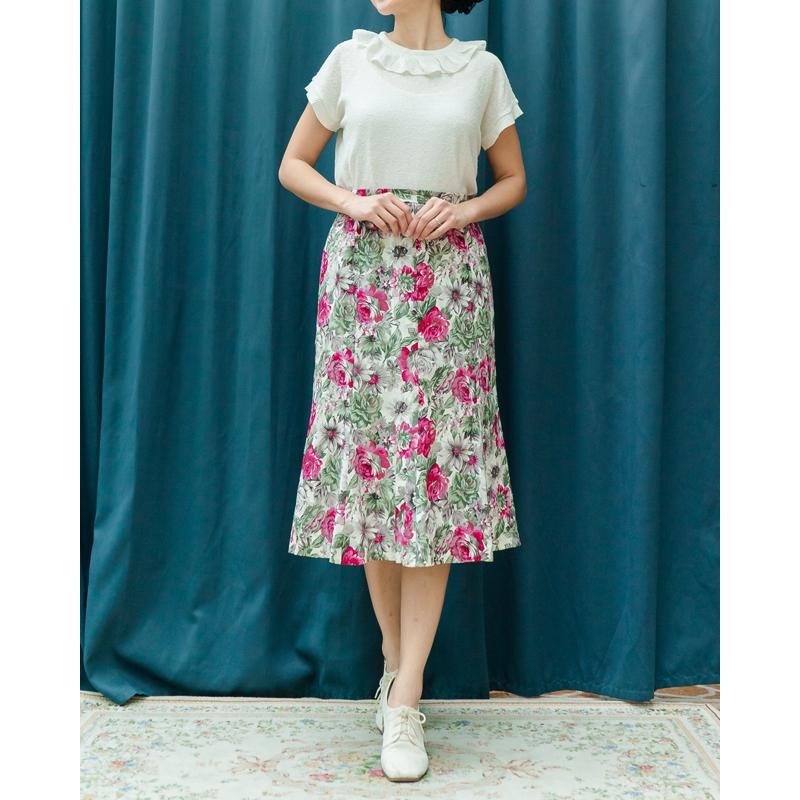 Vintage Made in Japan 100% Cotton Romantic Floral Bottom Flare /Mermaid Skirt - Waist 28~32" (MT1606-07)