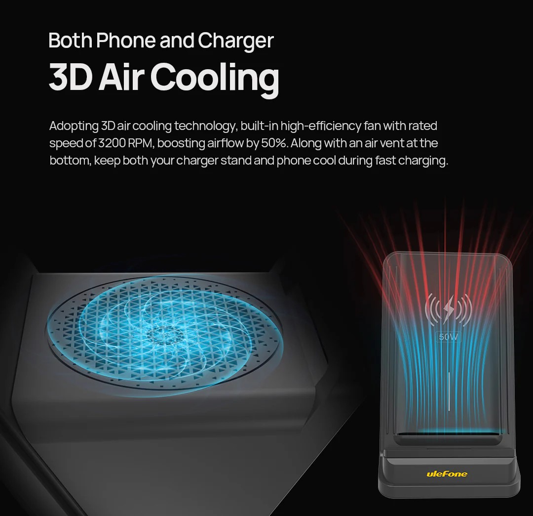 Ulefone 50W Air Cooled Wireless Charging Stand 無線充電底座連散熱風扇