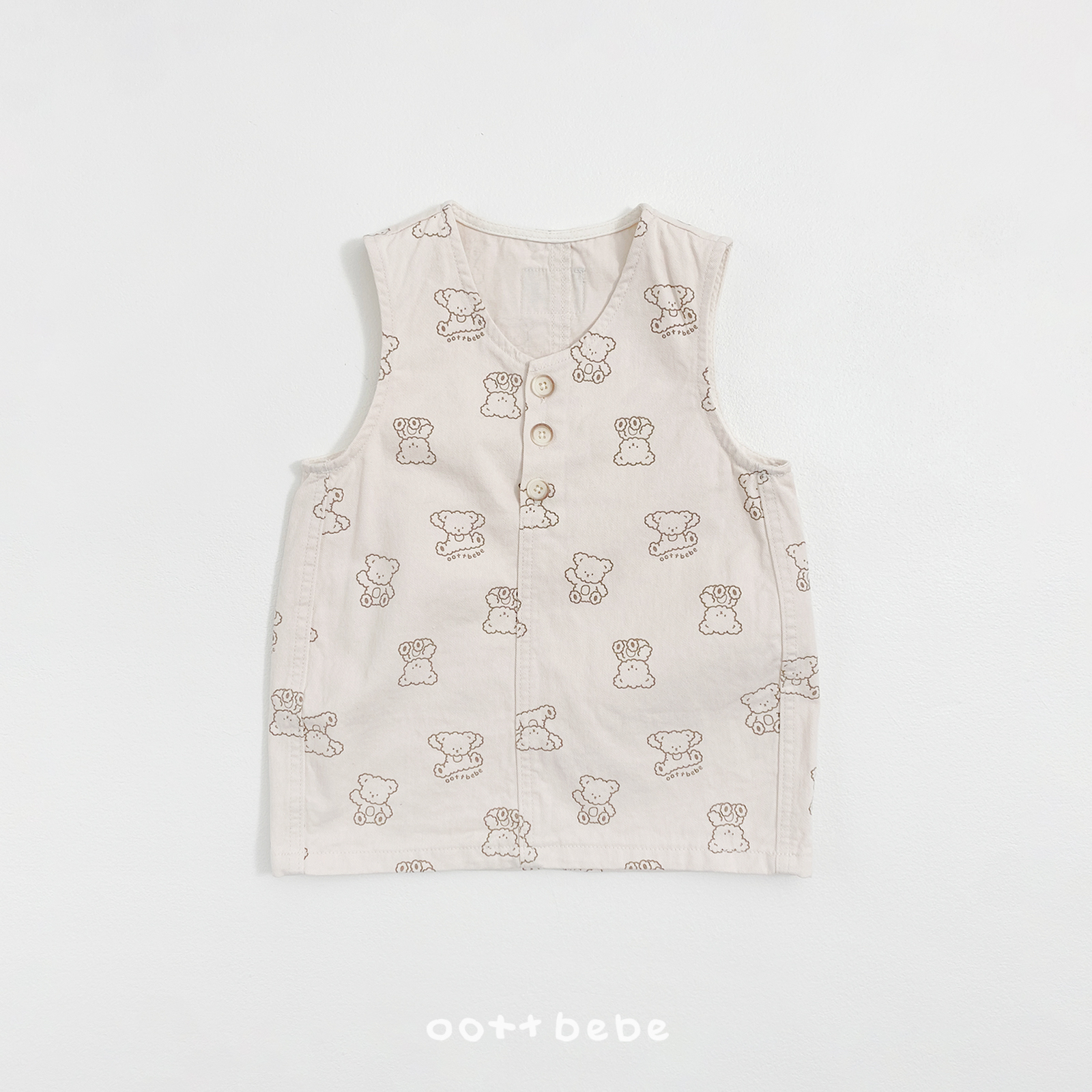 🌸預訂 韓國直送🌸🇰🇷OOTTBEBE兩色小熊滿印牛仔斜紋布背心連身裙