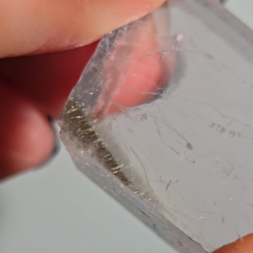 Purple calcite cube with silver rutiles - PC7