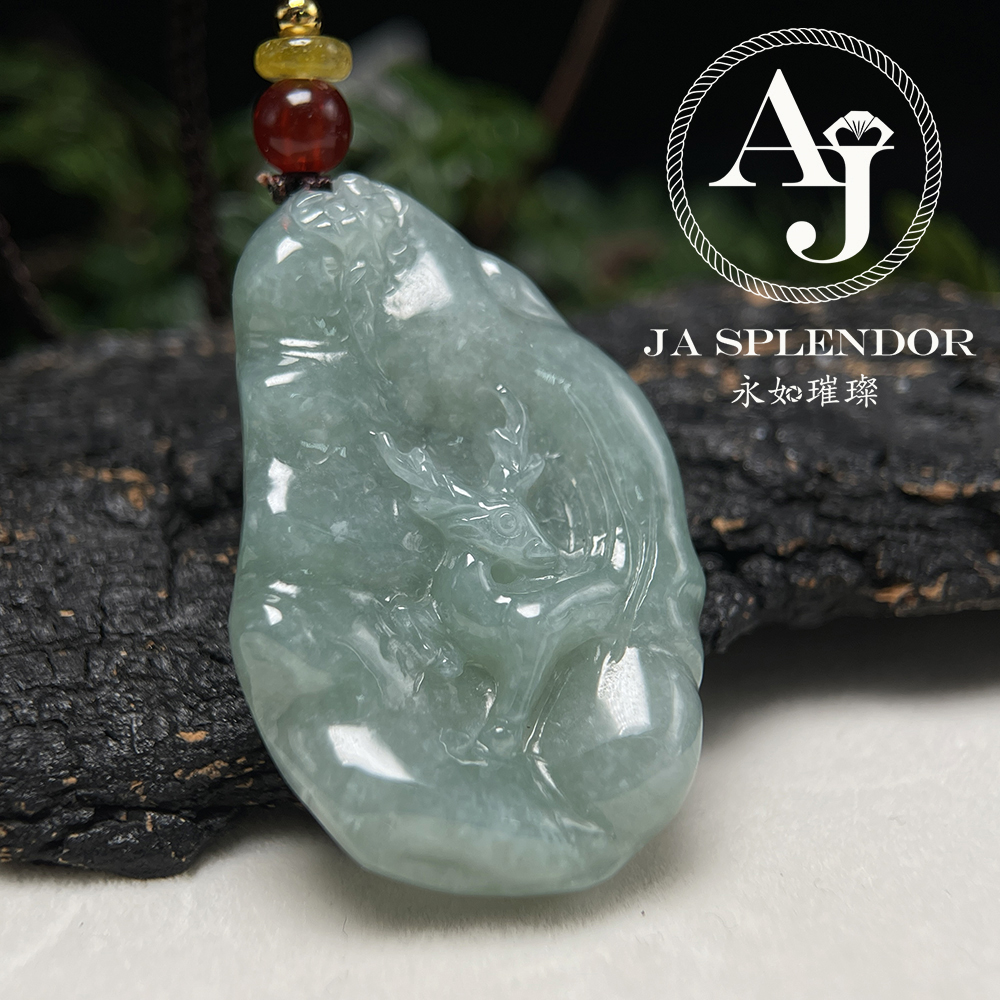 JN-01 天然翡翠A玉 冰糯青綠色梅花鹿一路發吊墜