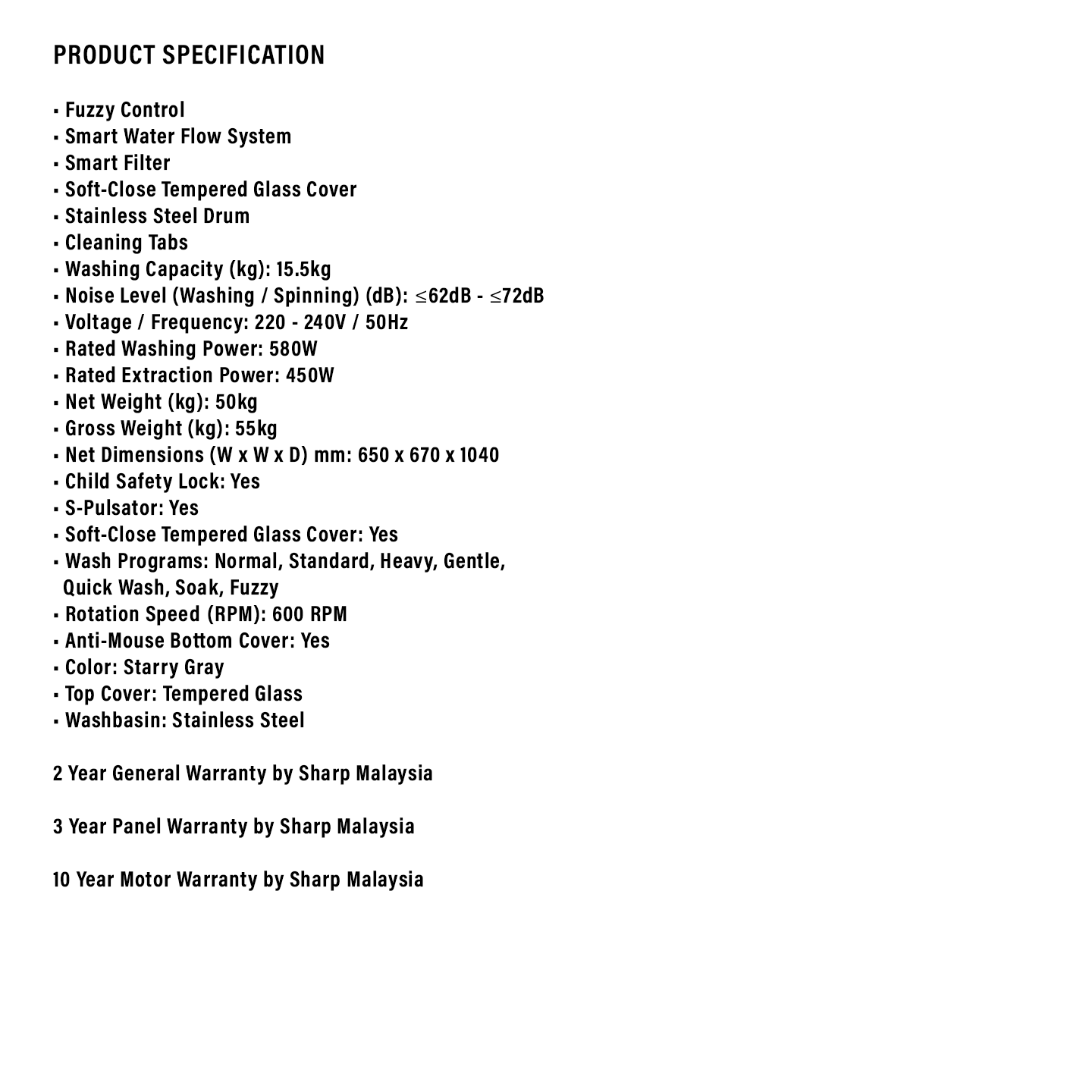 Sharp 15.5kg Top Load Washing Machine (ESX1521)