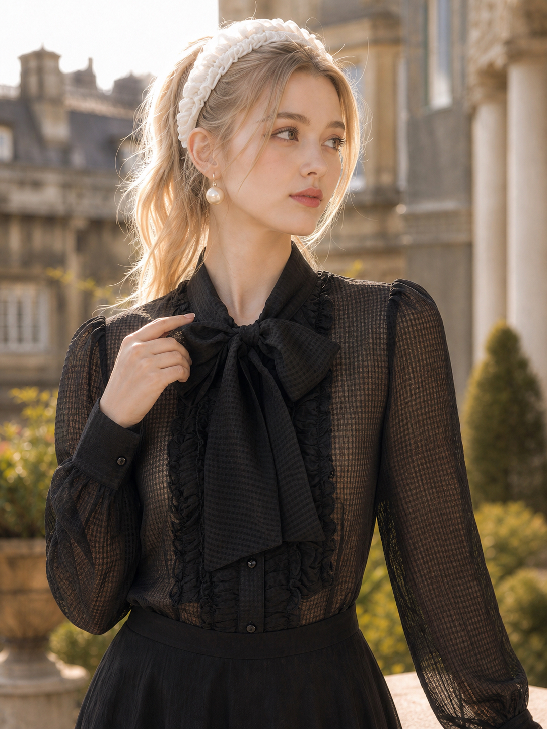 午夜魔法黑色公主雪紡襯衫Midnight Enchantment Black Princess Chiffon Blouse
