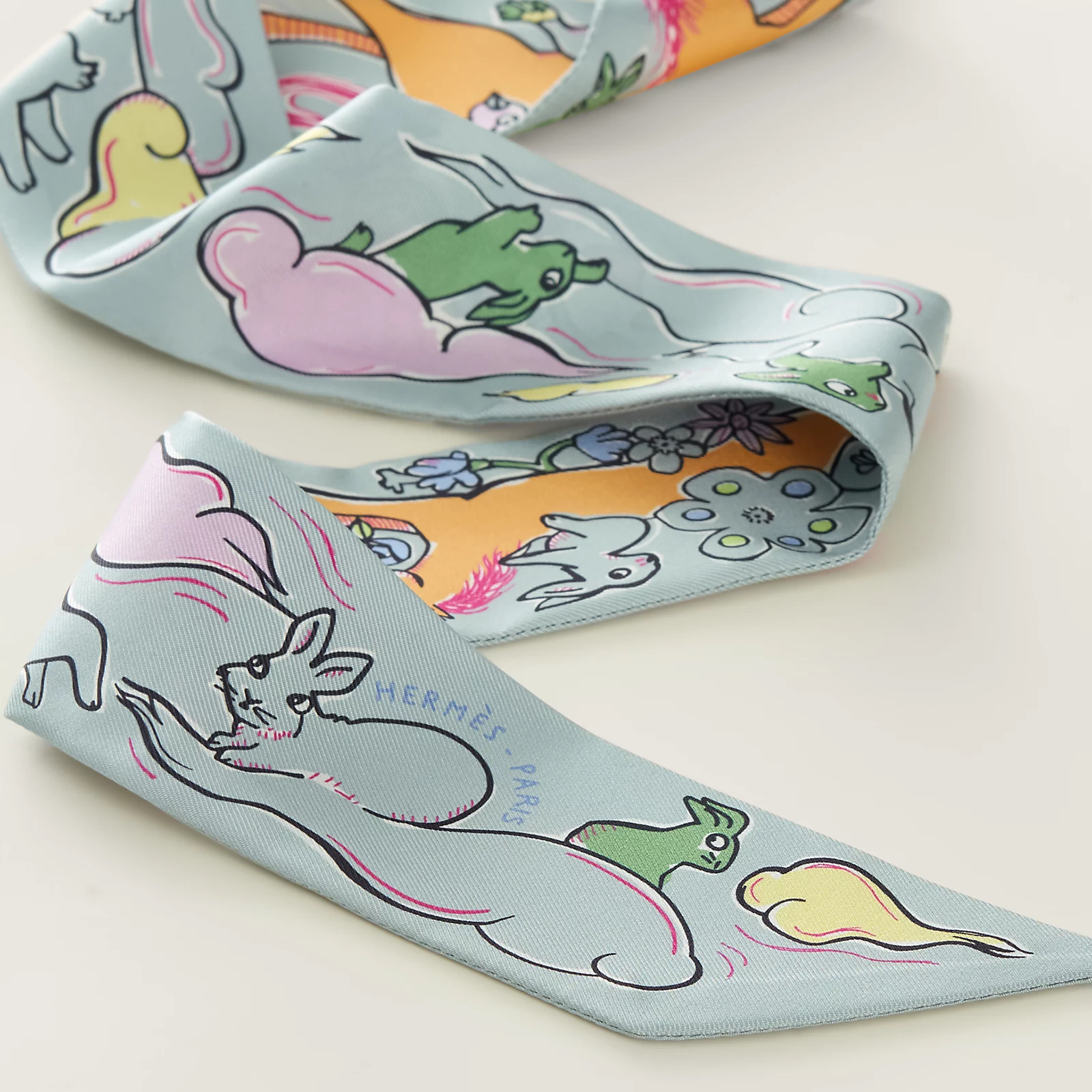 Hermès 全新🆕 100%絲 Mille Et Un Lapins圖案 Twilly