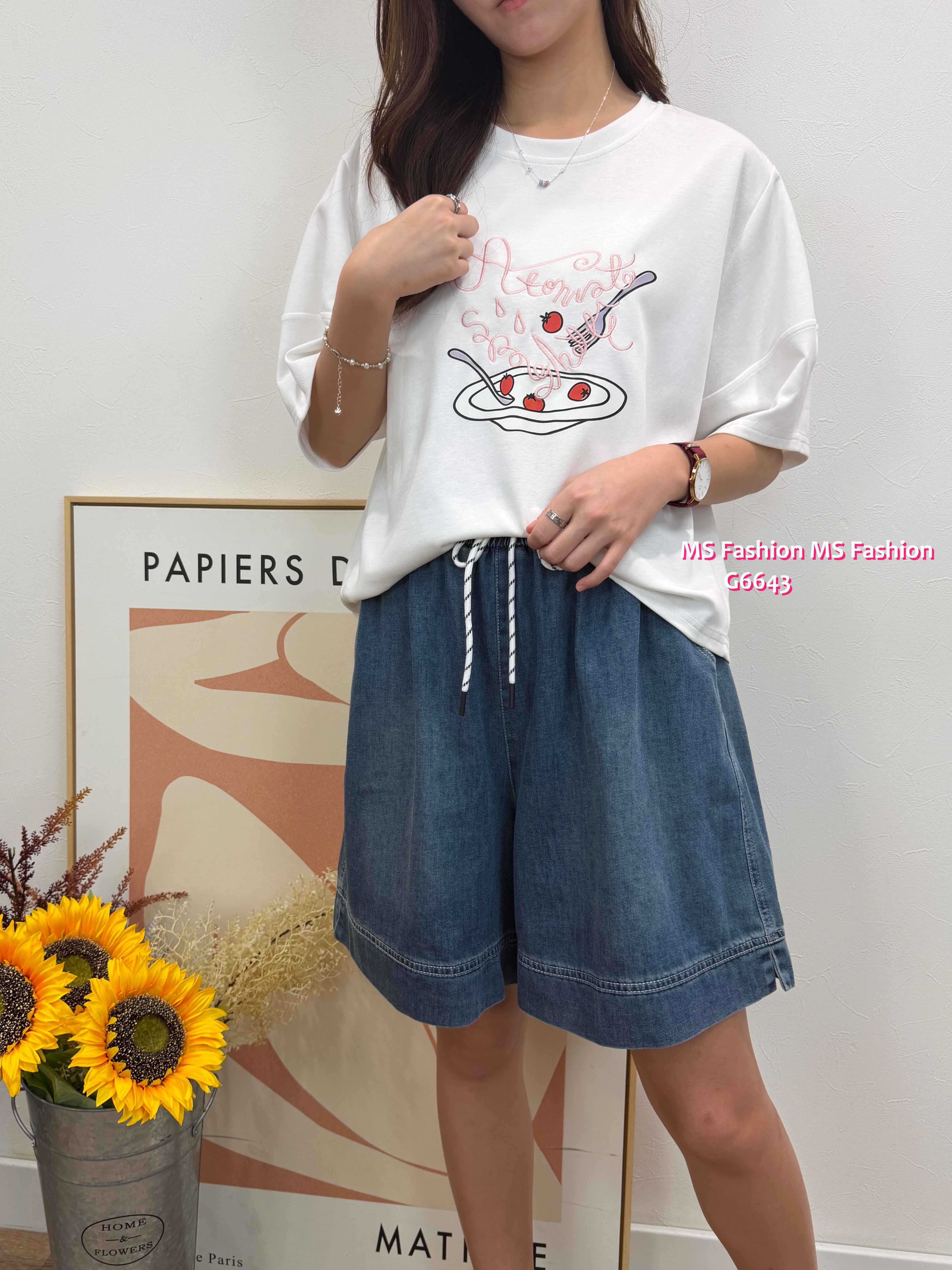G6643 靚print泡泡袖top