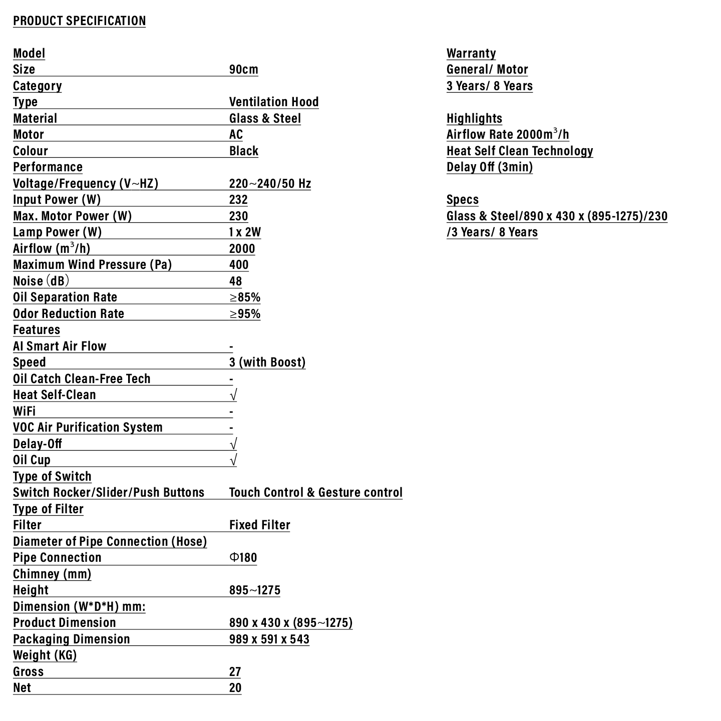 Haier Angled Wall Mounted Hood (HH-C2901)