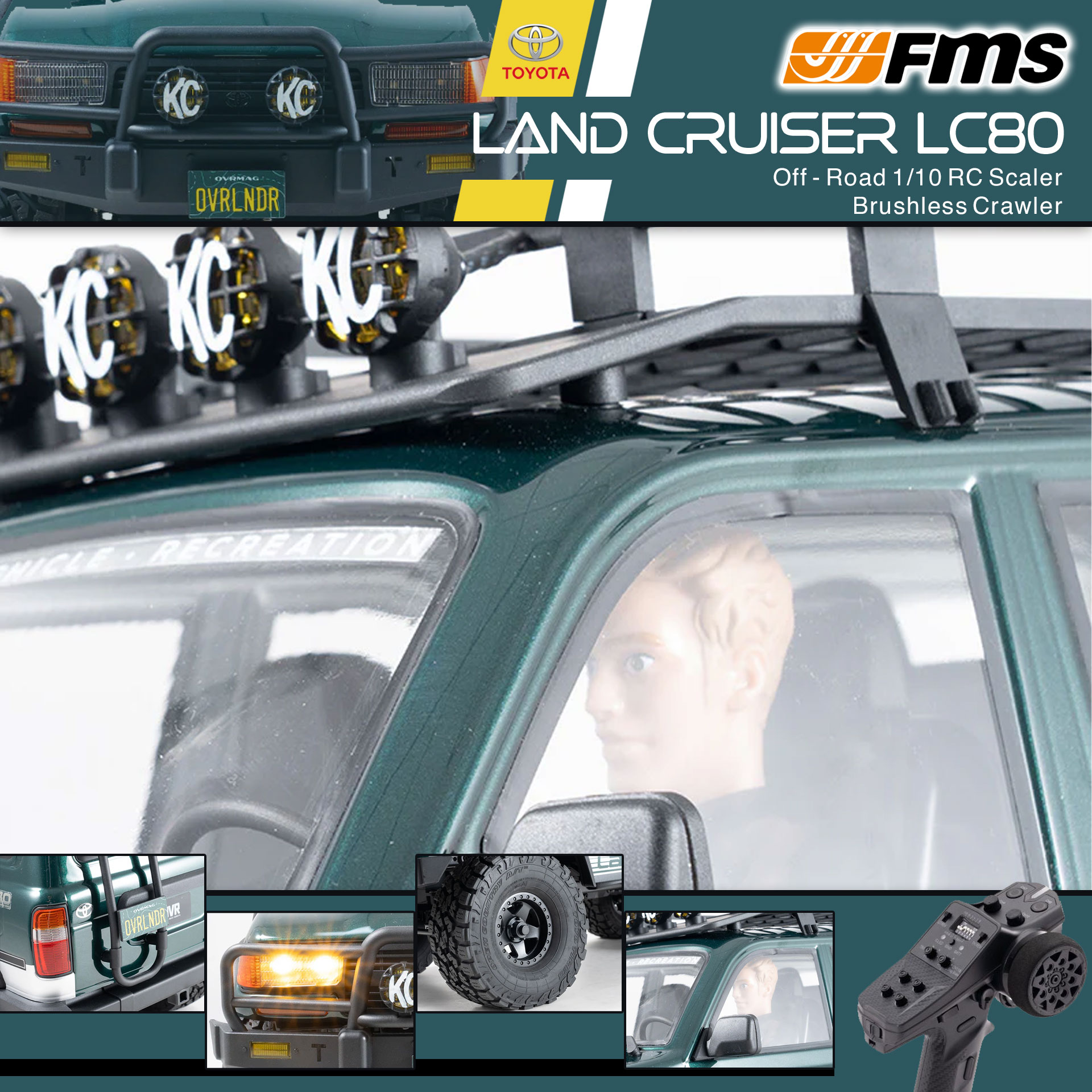 全新 FMS 1:10 LAND CRUISER 80 無刷攀爬車 | FCX10 | LC80 | TOYOTA 授權 | 4輪驅動 | 3541 KV1200 無刷電機 | 雙速變速機械波箱