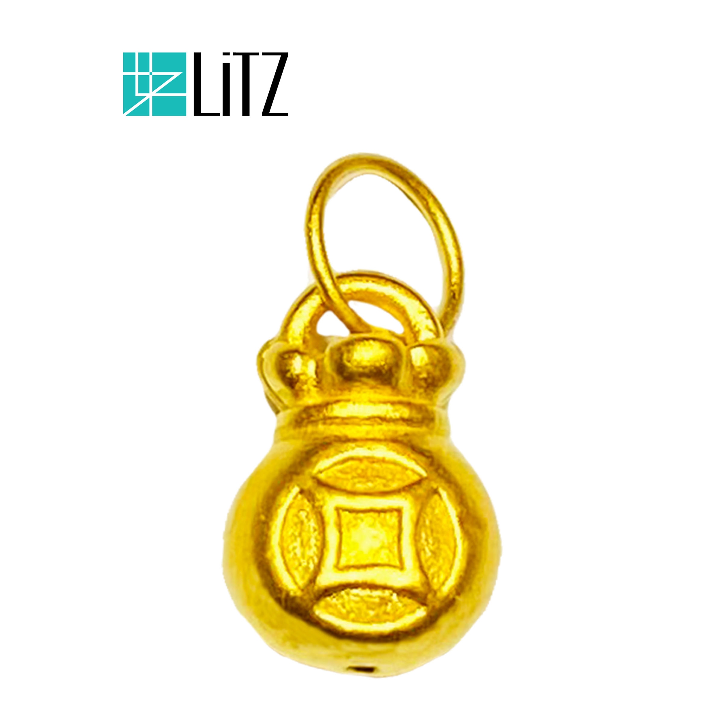 SPECIAL] LITZ 999 (24K) Gold Money Bag Pendant With 14K Gold