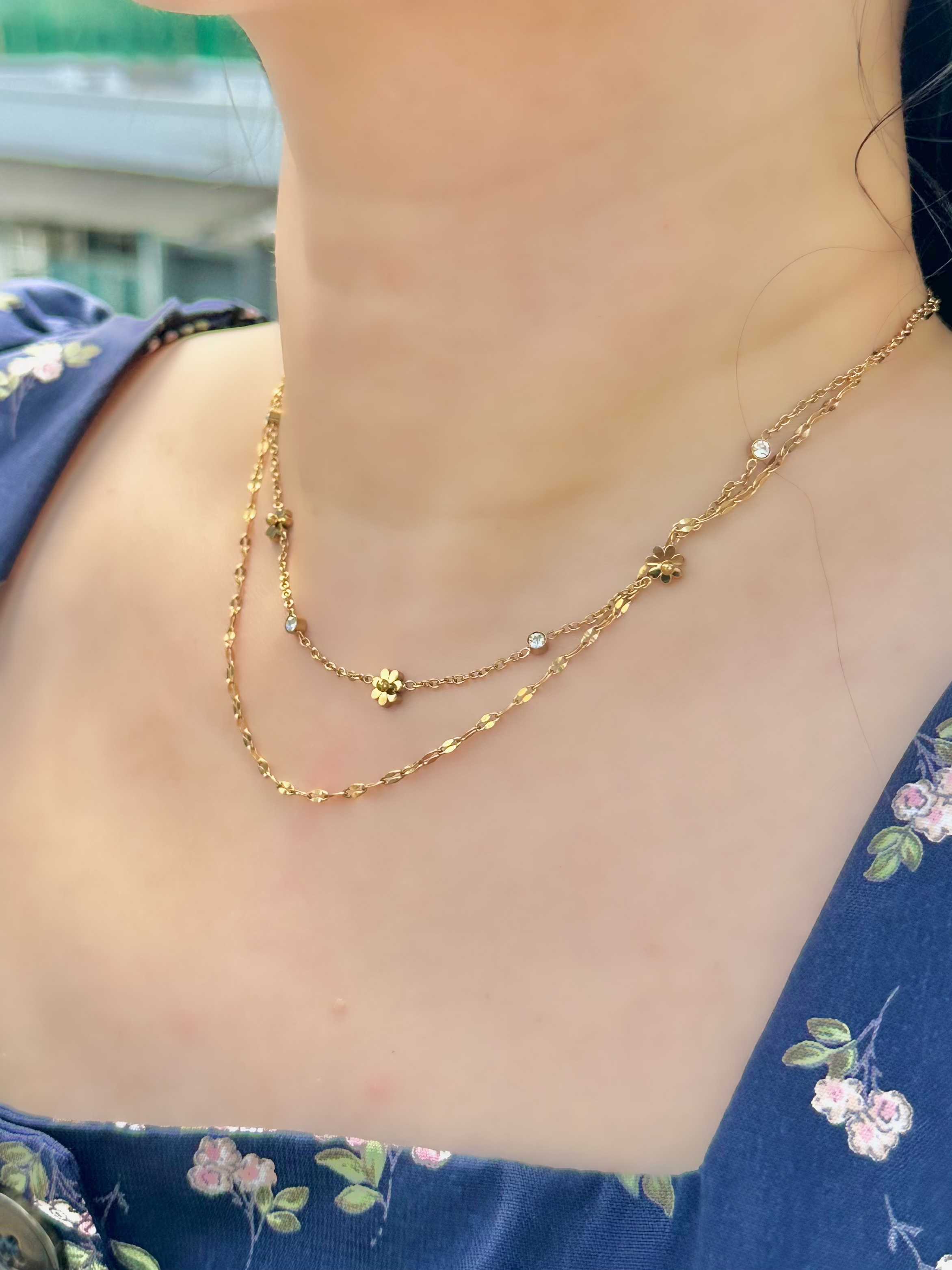 Gold flower stainless necklace
