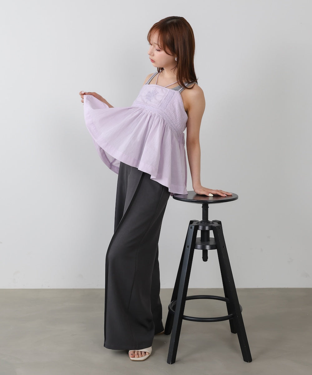 <JP> 細肩刺繡蕾絲傘擺Top* 3色入 <預購>