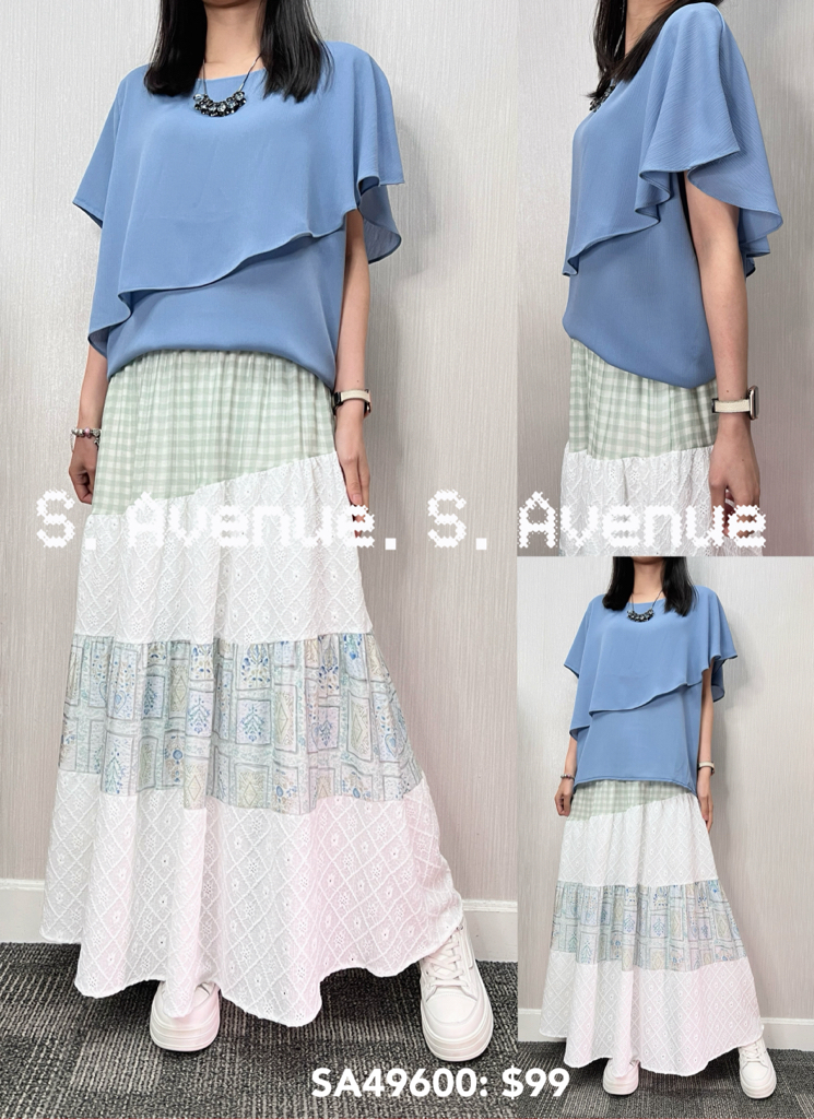 SA49600: 短袖斗逢兩層雪紡top