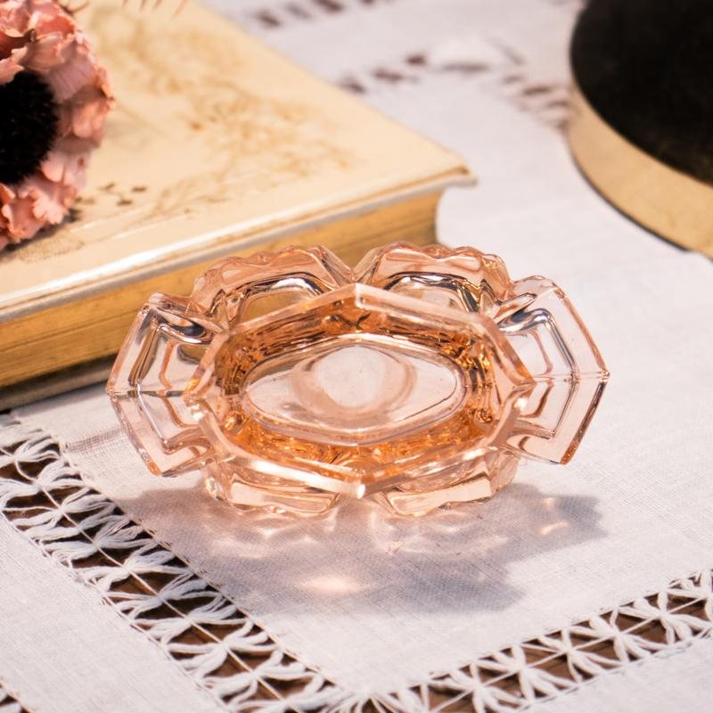 1960s Czechoslovakia Art Deco Inspired-Pattern Pressed Glass Vanity Perfume Bottle - Peach Pink(MW013)