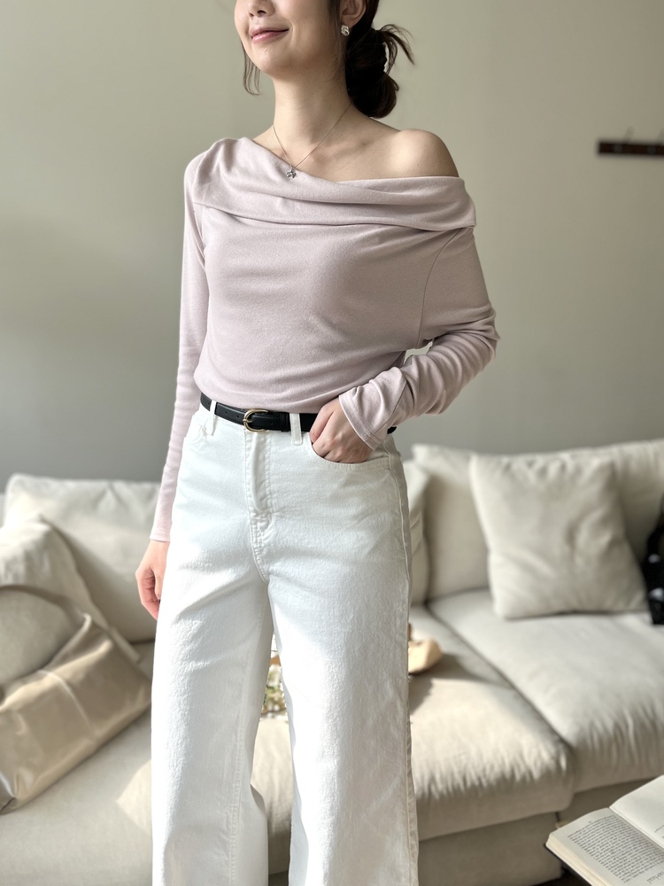 Muse Off Shoulder Drape Top (Dusty Pink)