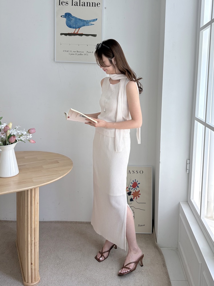Summer Pleated Scarf Set (Ivory)