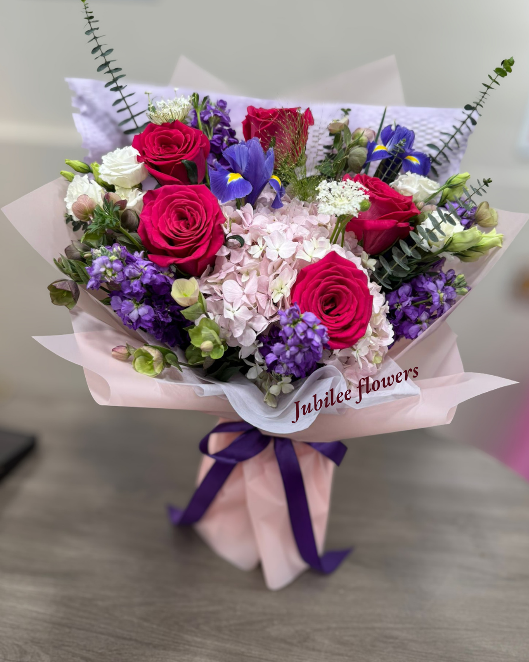 粉繡球 紅玫瑰 花束