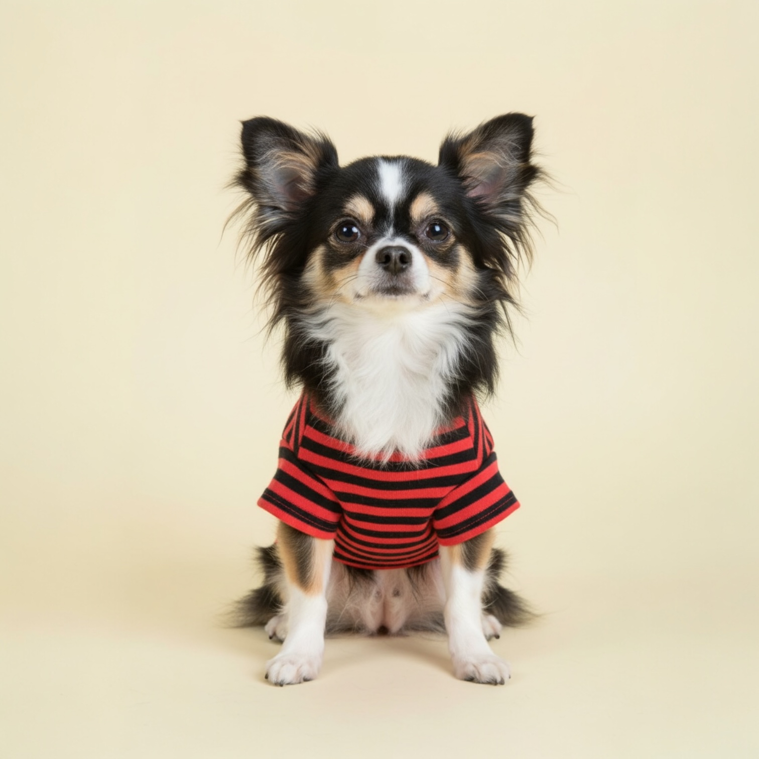 S585R 條子有袖TEE紅色Red