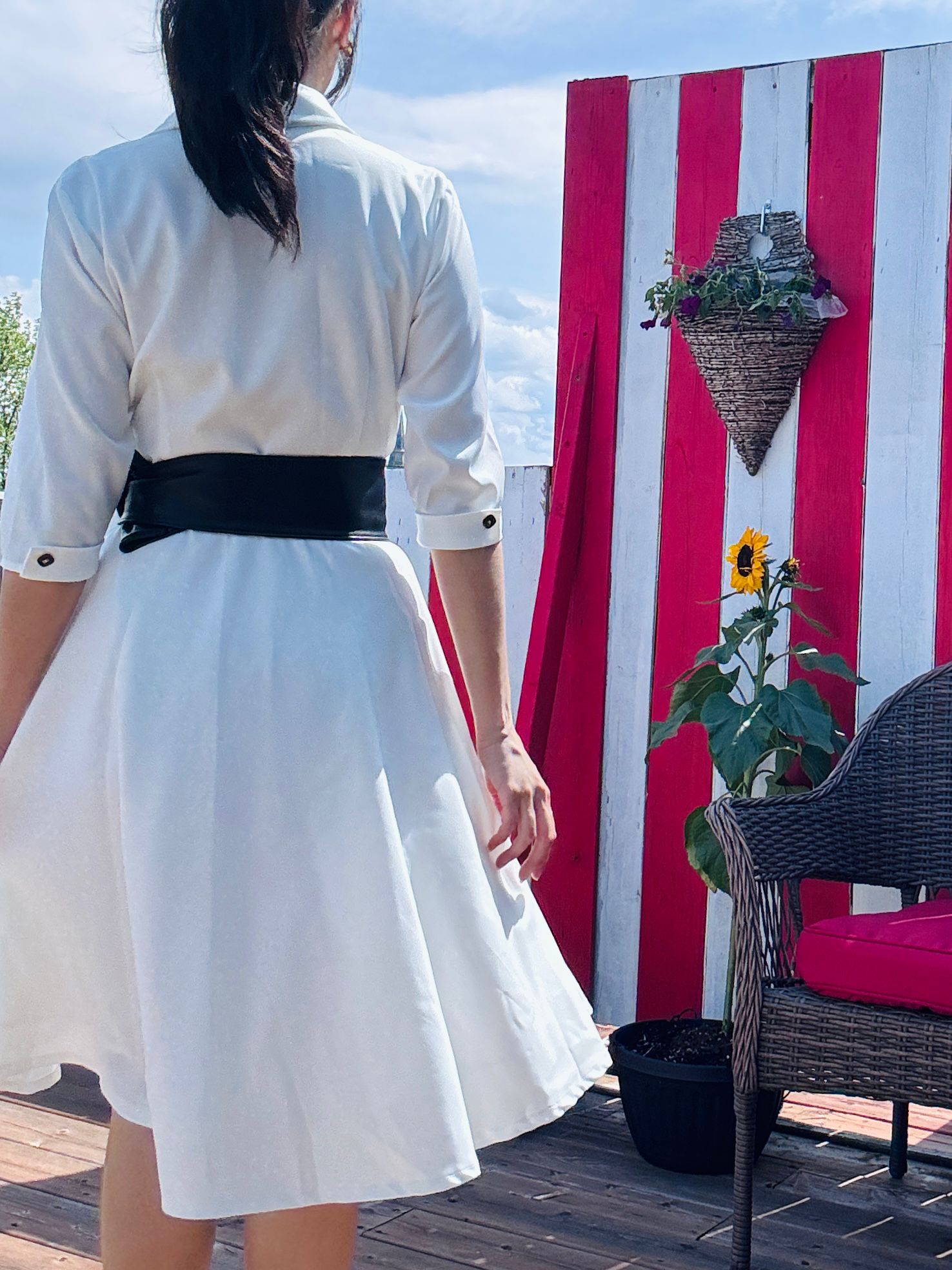 (Custom-Made) Ivory Heirloom Shirtdress with Vintage Buttons and Belt (FM237)