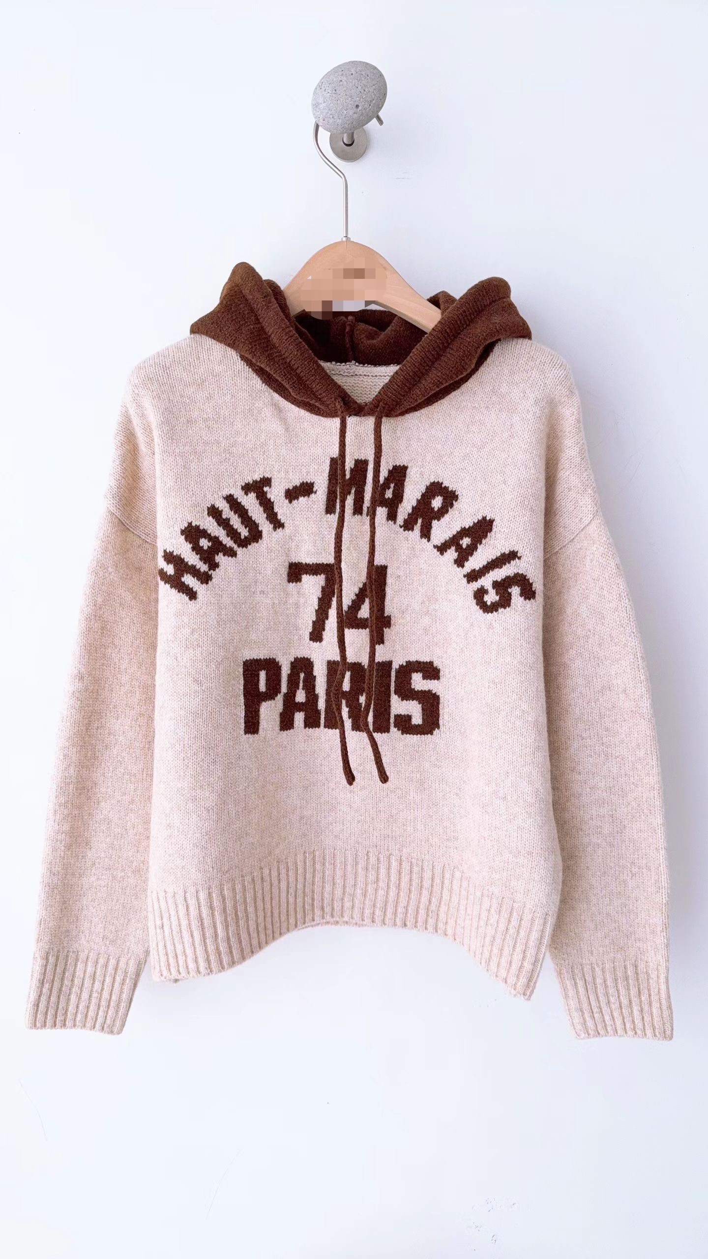 撞色帽英文子針織Top 