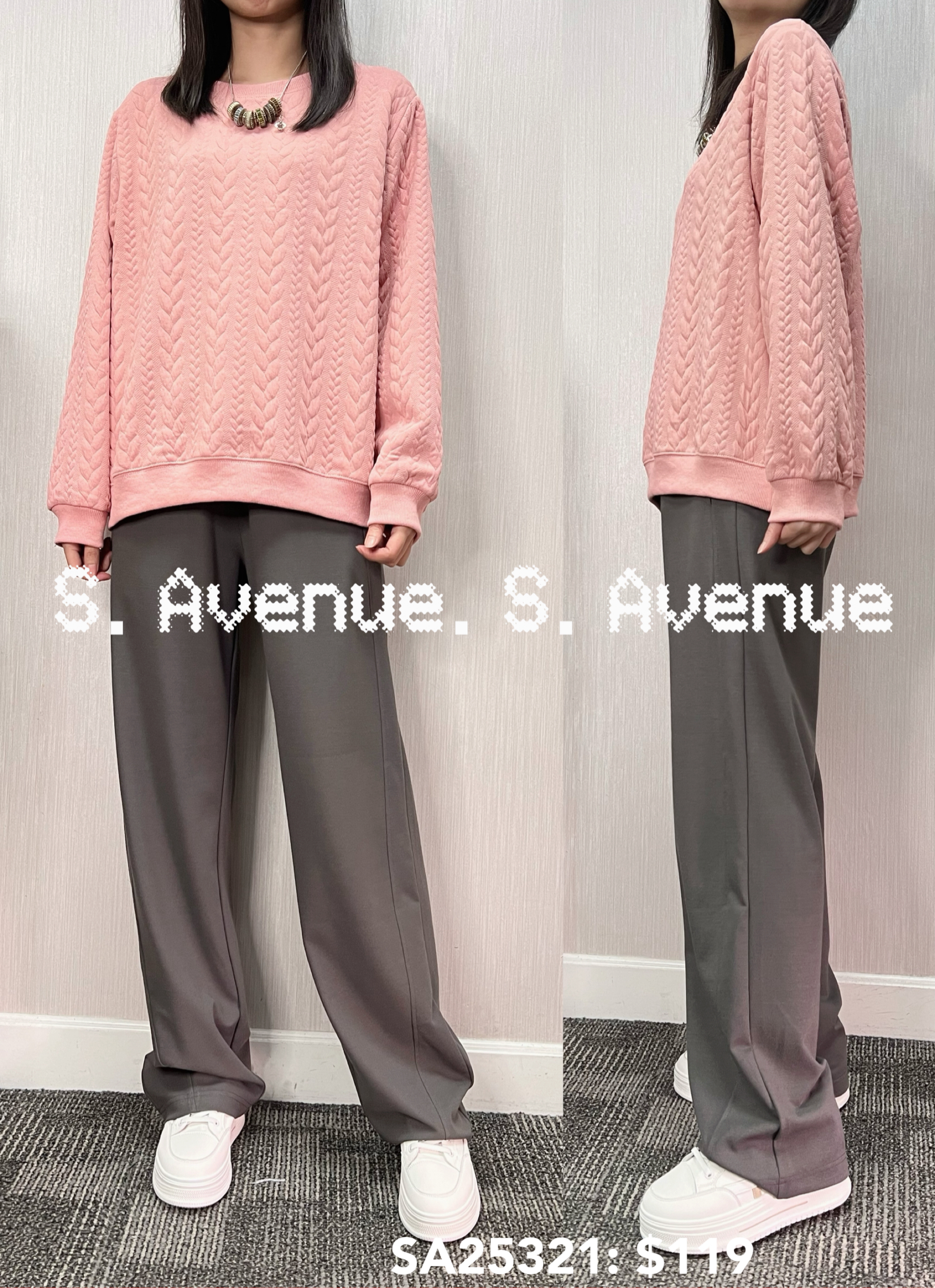 SA25321: 長袖暗突紋淨色tee