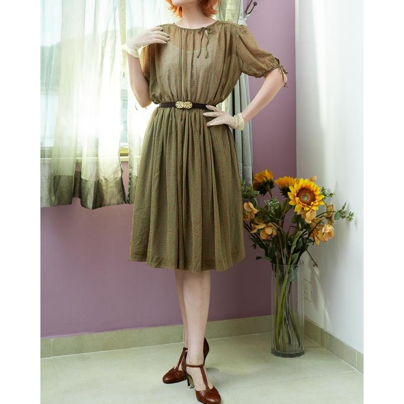 Vintage Japanese Fairy Style Rose Outline Chiffon Dress with Ribbon Details (MT2068)