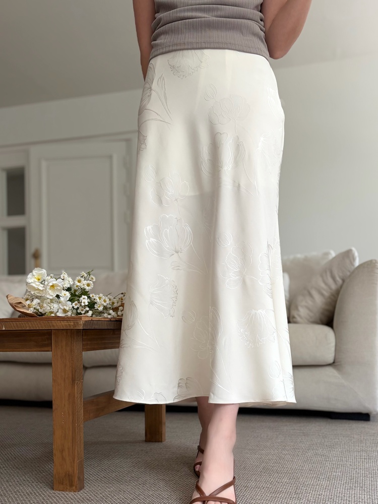 Floral Silky Skirt (Ivory)