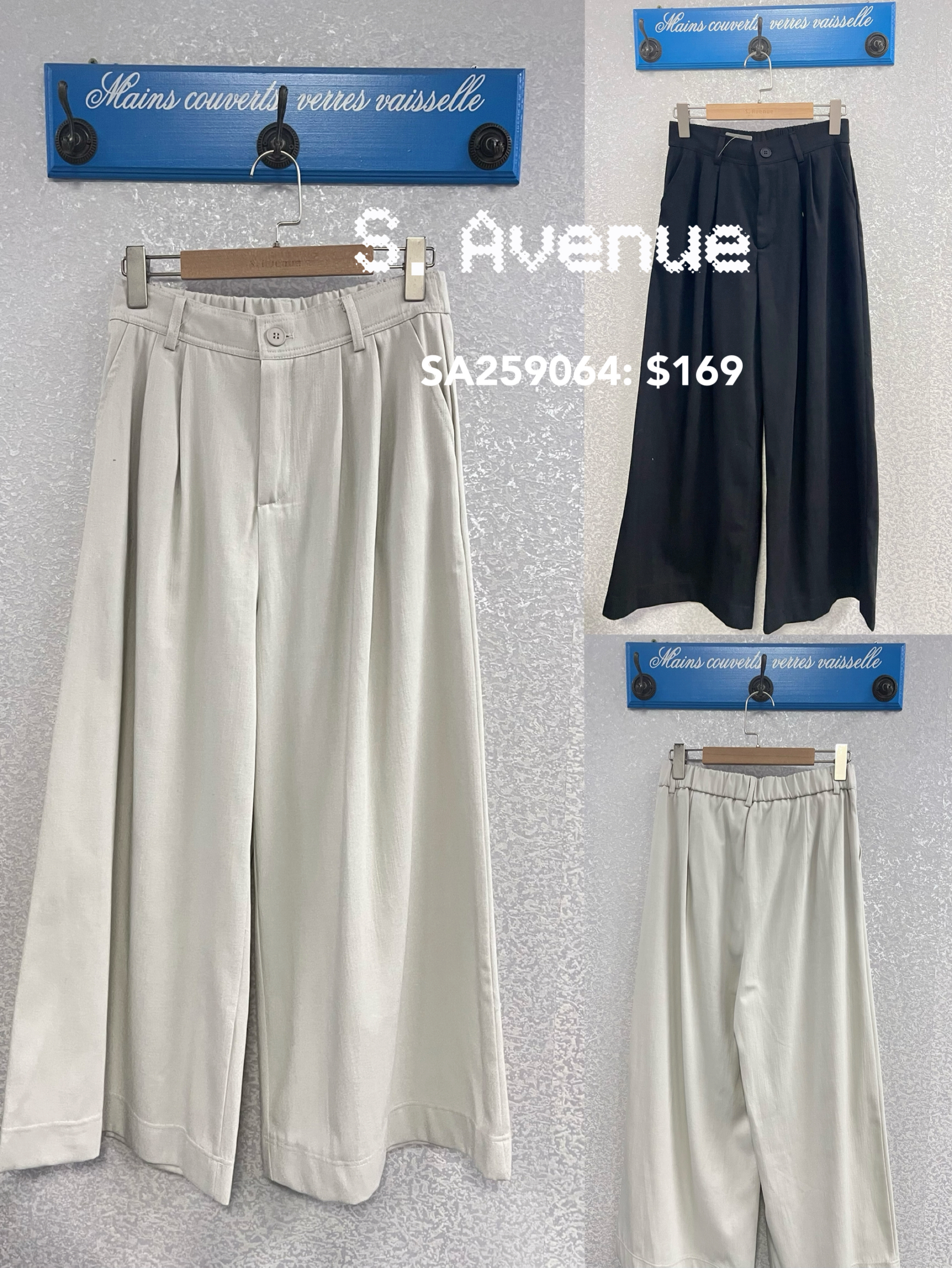 SA259064: 後橡筋腰前有鈕闊筒鈄布褲