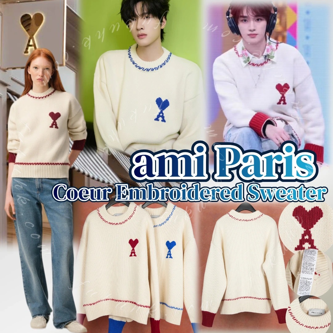 AMI Paris Coeur Embroidered Sweater 手工串繩圓領羊毛冷衫