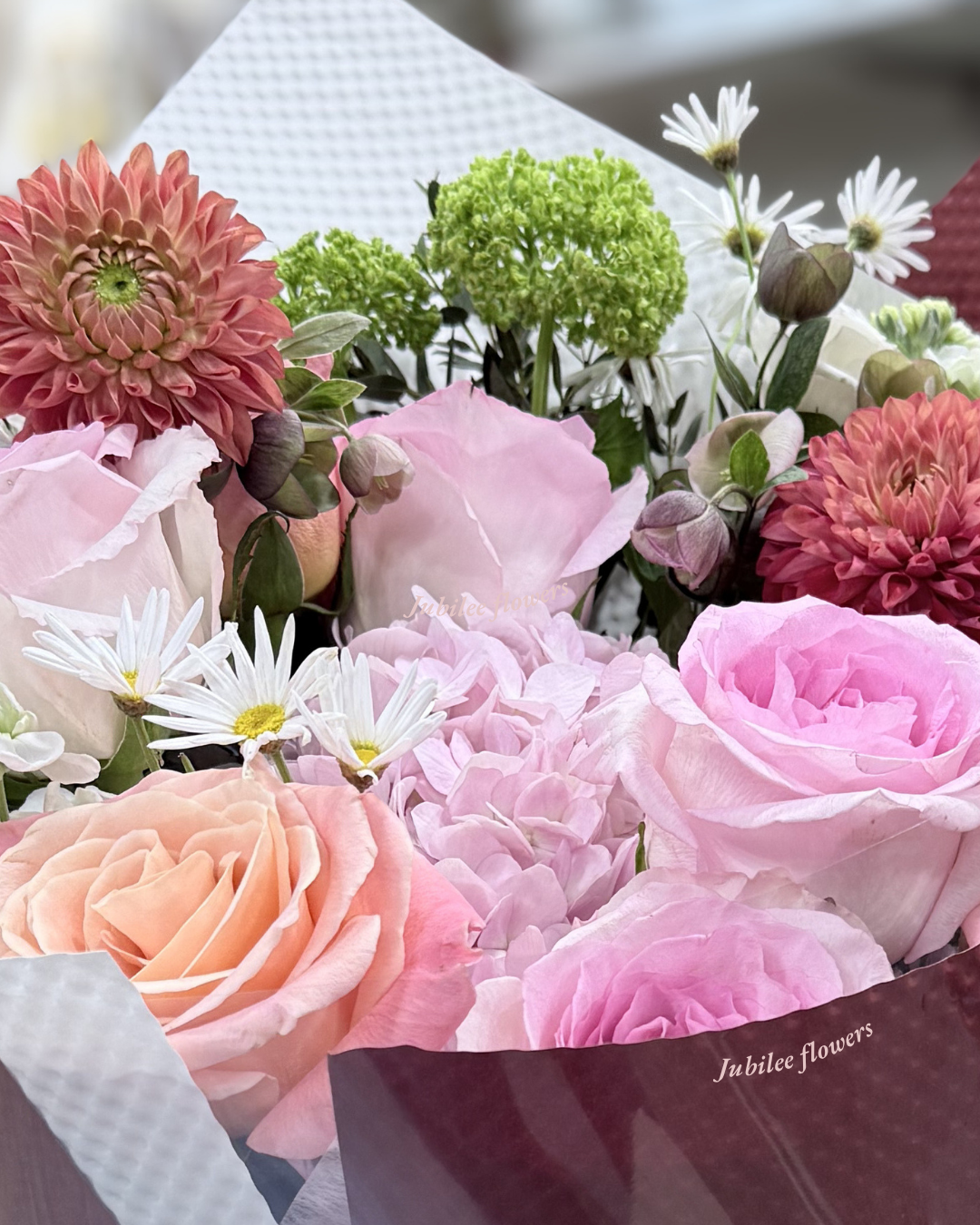 玫瑰 繡球 大麗花 花束