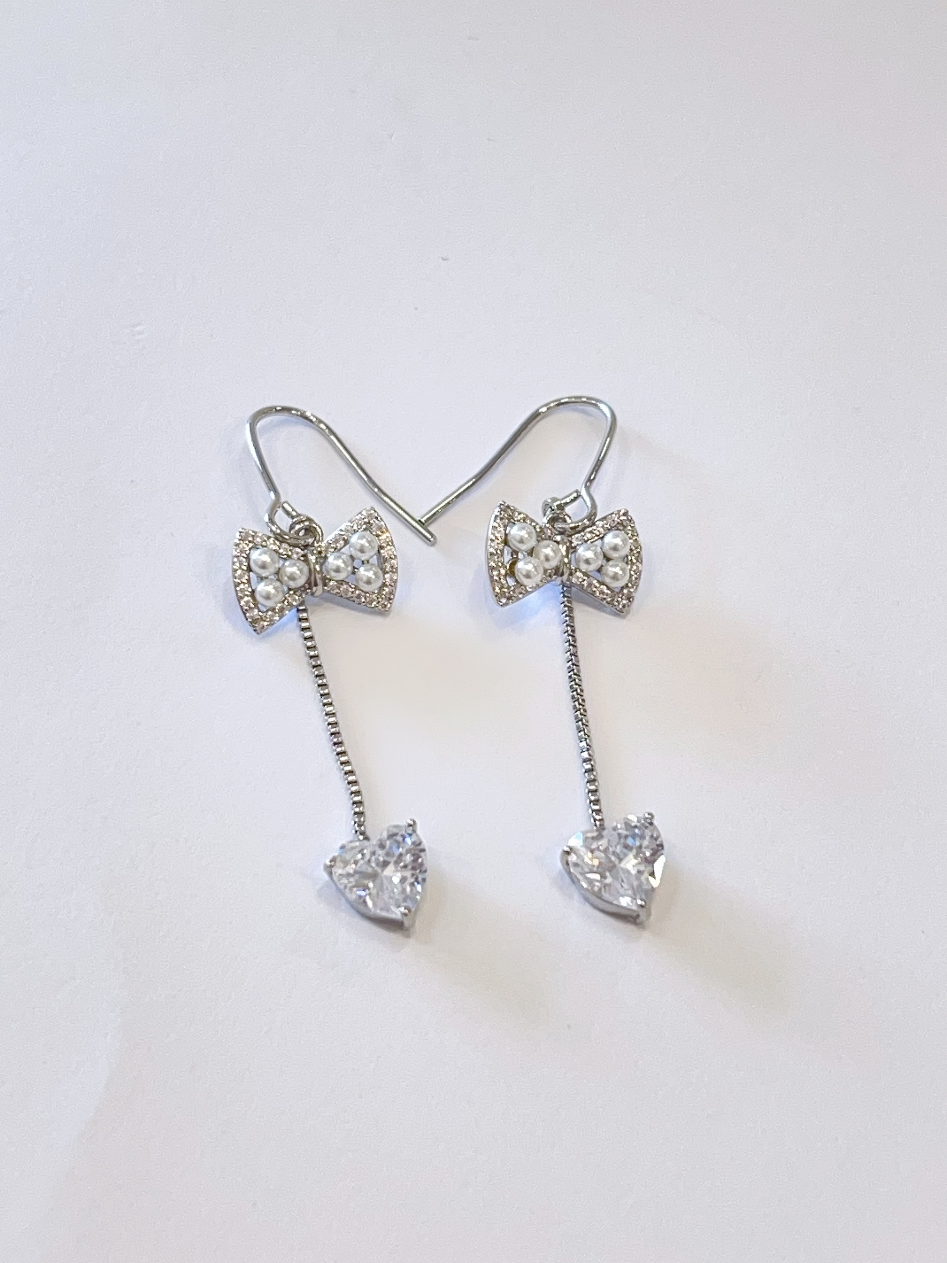 珍珠蝴蝶结爱心流苏耳环