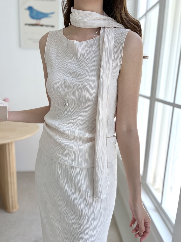 Summer Pleated Scarf Set (Ivory)