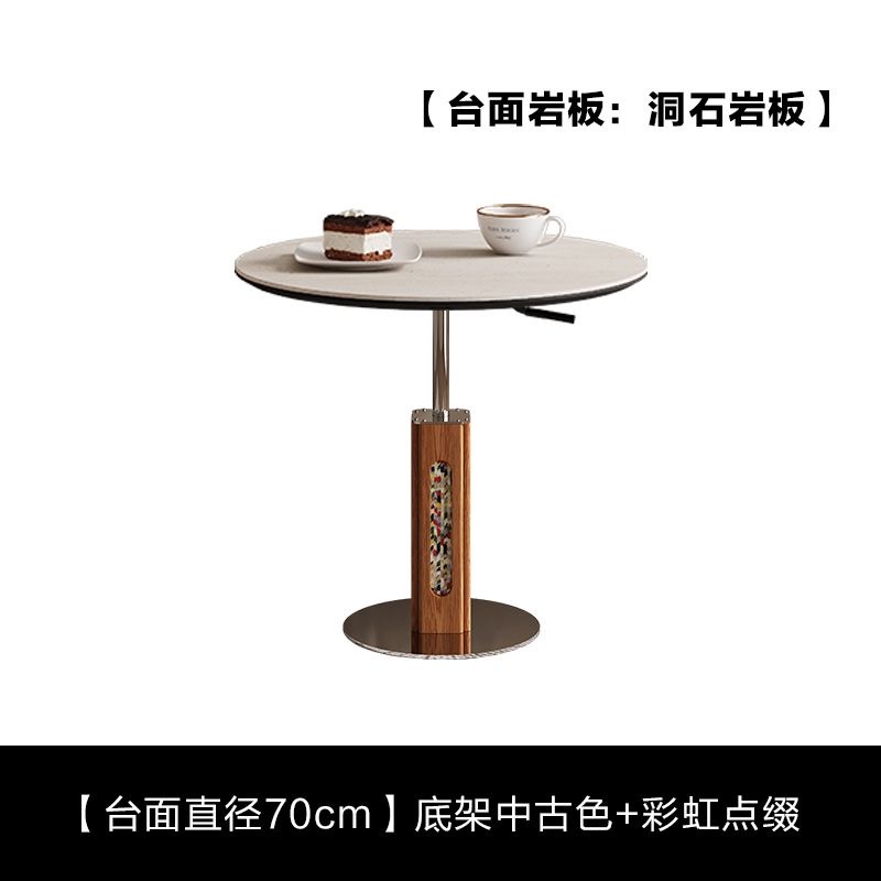 可移動升降茶几 沙發邊几角几 家用小圓桌 洞石岩板客廳茶几桌 小戶型coffee table