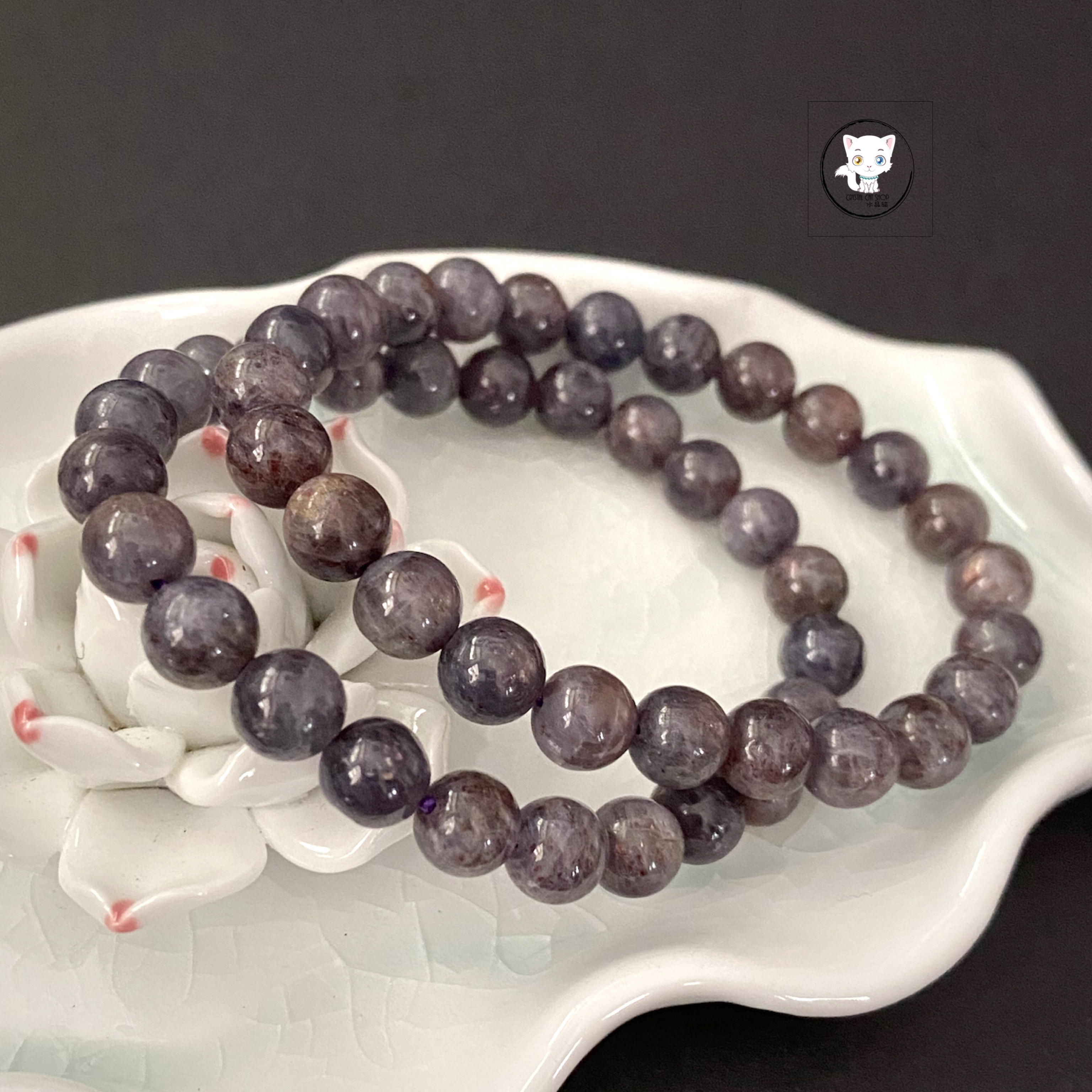 天然草莓堇青石手鏈 7.6mm