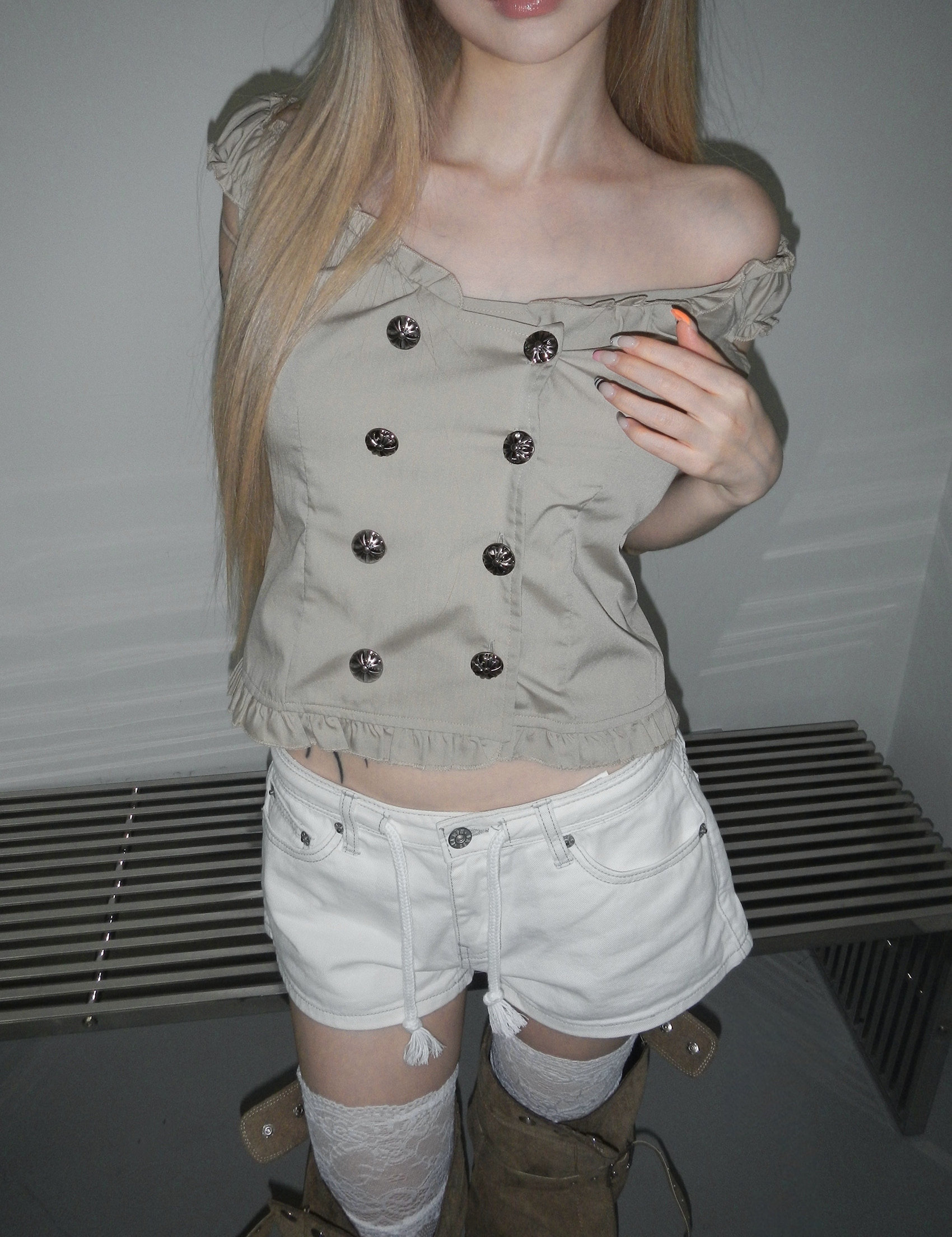 Off Shoulder Frill Trim Top