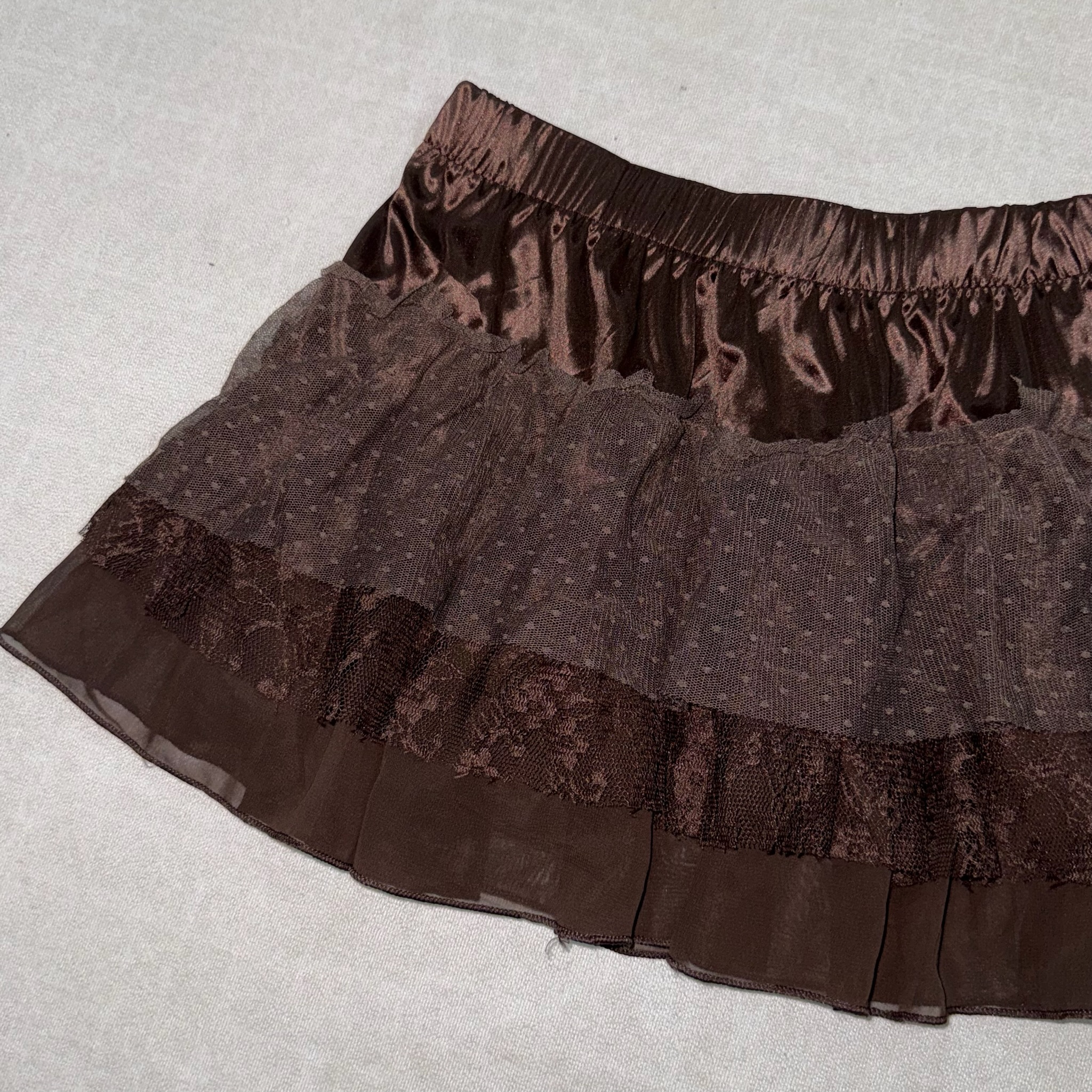 Brown Lace Tiered Mini Skirt