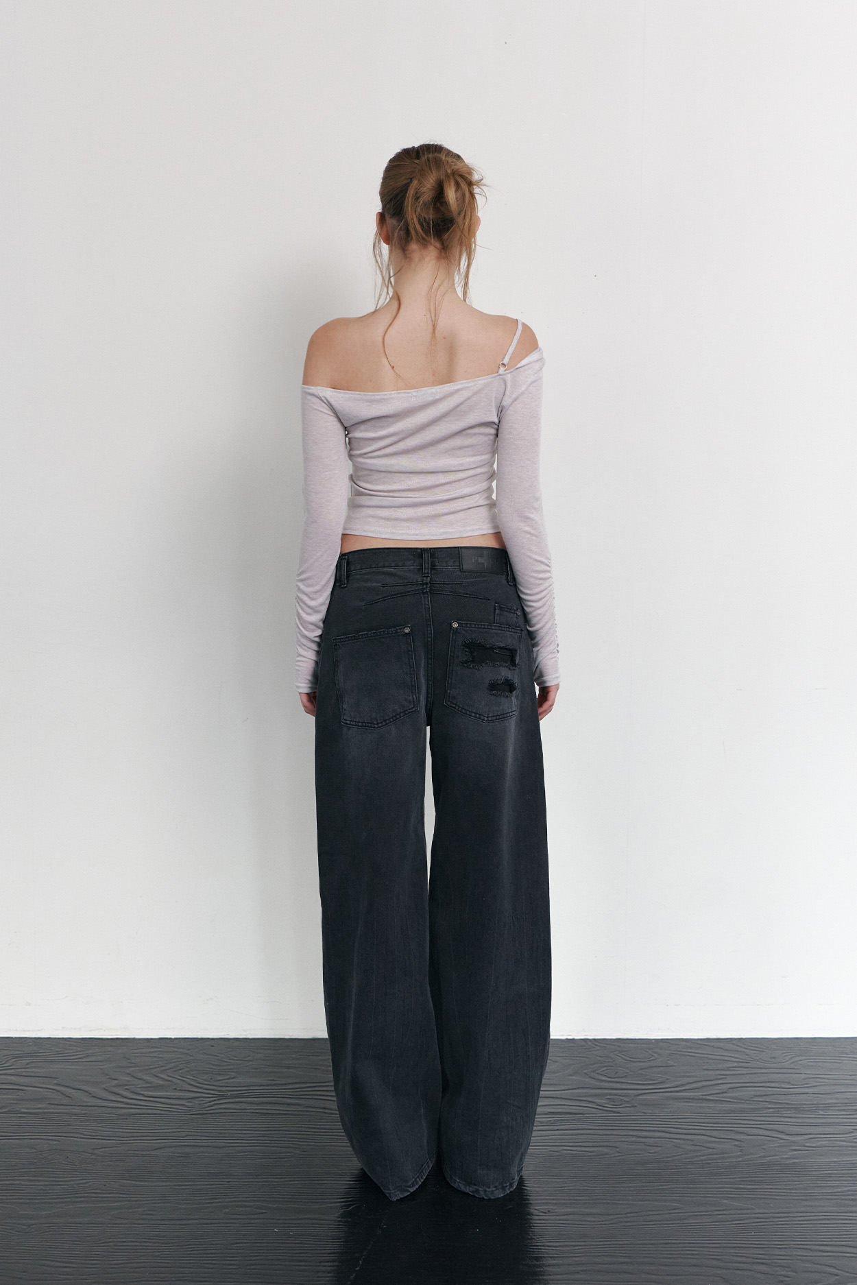 pleaseNOFOLLOW - Halo Unbal Shirring Long Sleeve Top (Dusty Pink)