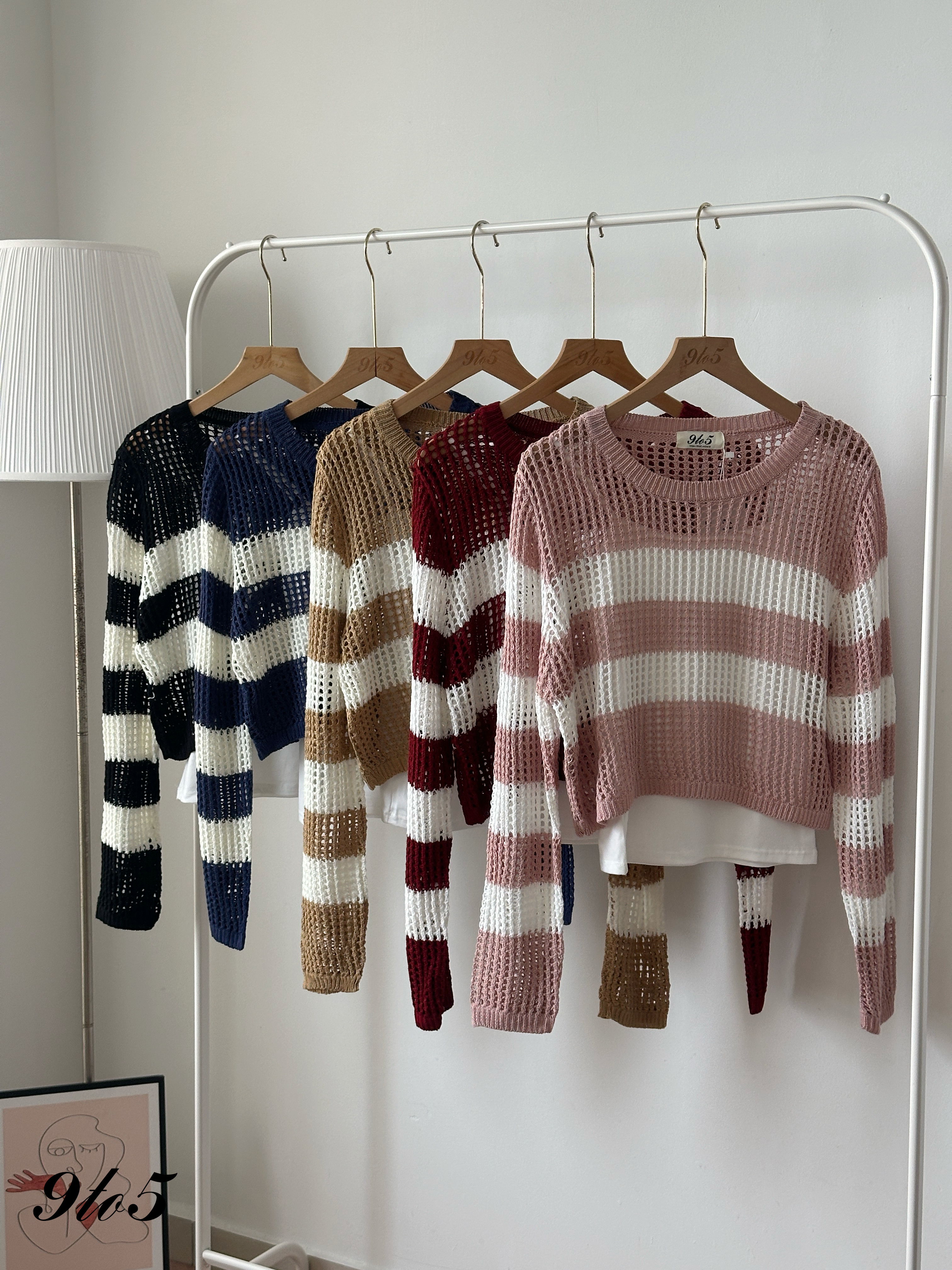 T4446 Long Sleeve Crochet Sweater- 5 Colors 