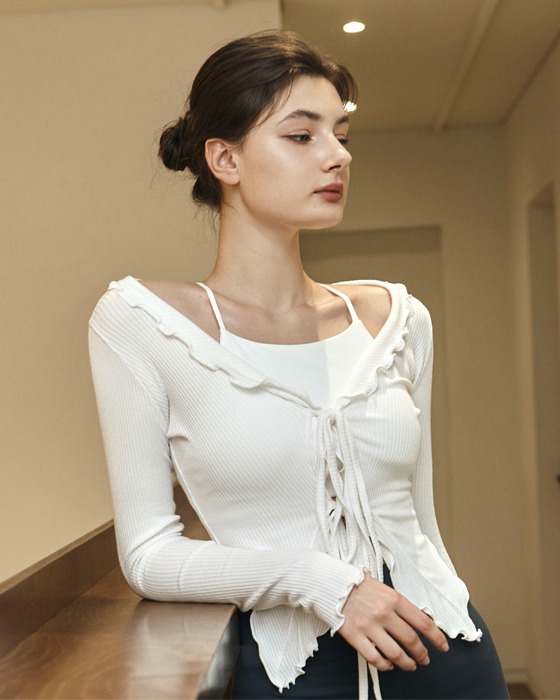 【雲朵邊秋冬Outer】預購_DEVI-O0013 Riley Ruffle Ribbon Cardigan by Devi wear 