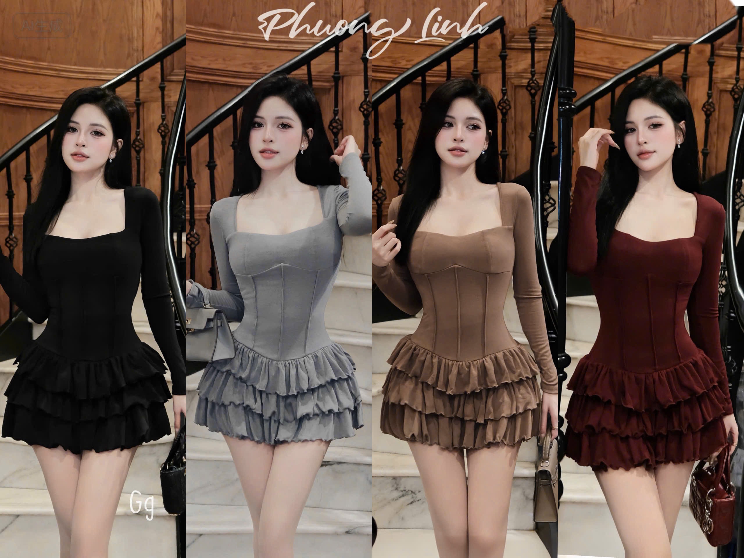 荷葉邊束身连衣裙