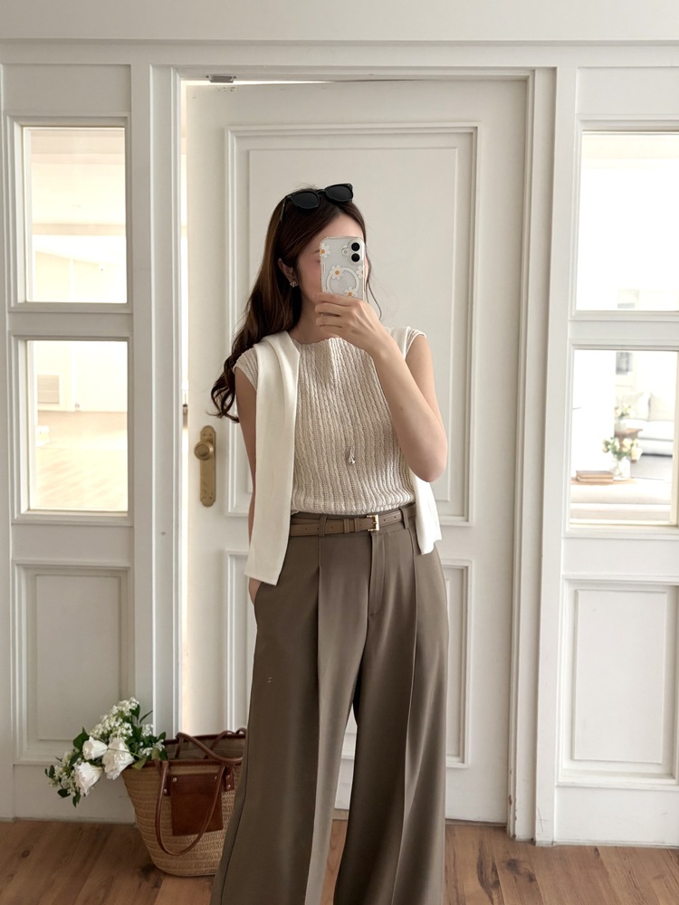 Crochet Boat Neck Knit Top (Oat)