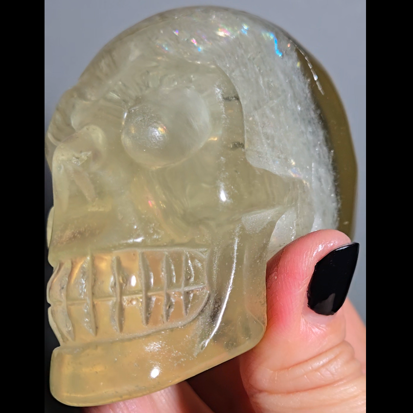 Citrine skull with rainbows and star flash asterism - C66
