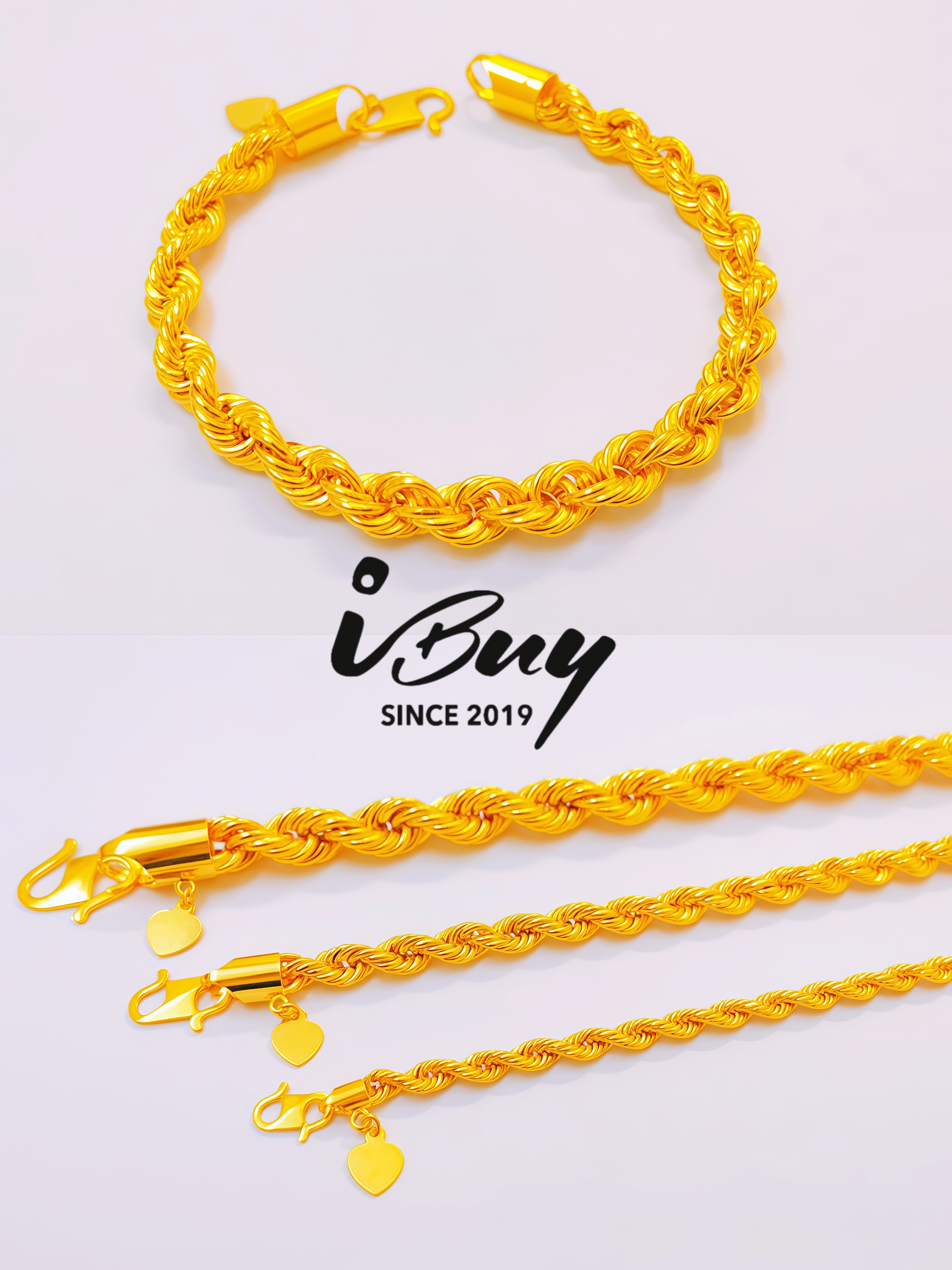 916 GOLD HOLLOW ROPE BRACELET 916 金 空心麻绳手链