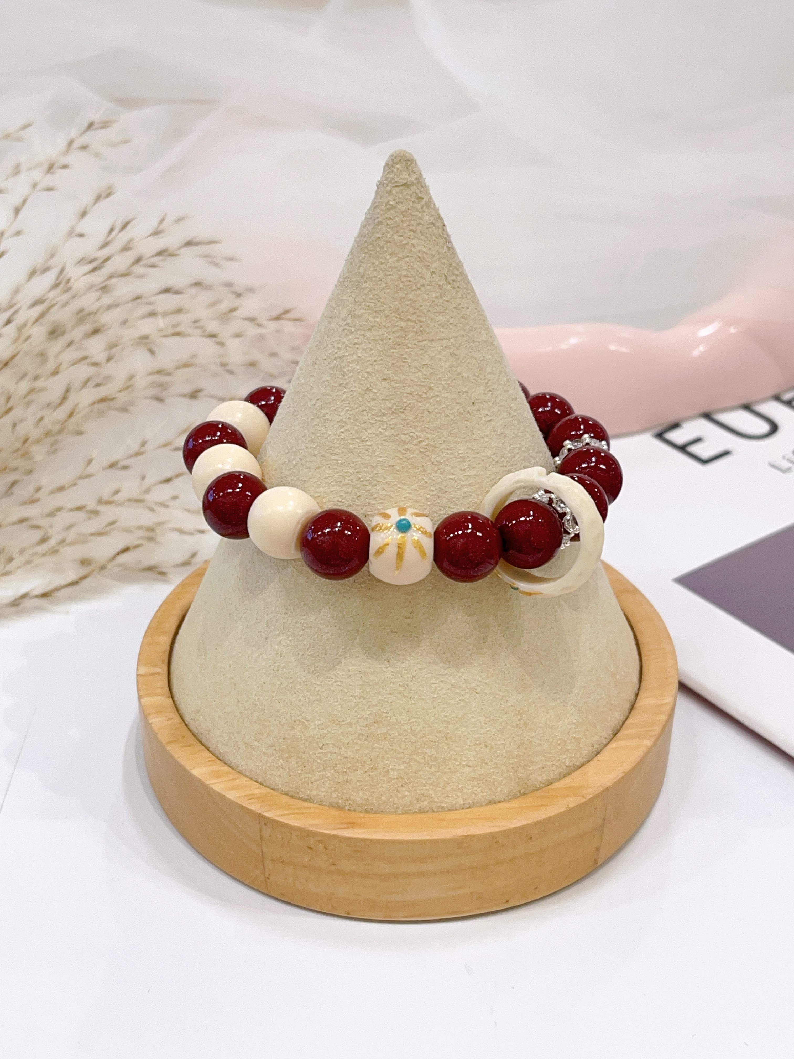 🔴 朱砂 × 象牙果手串 Cinnabar & Tagua Nut | 10mm