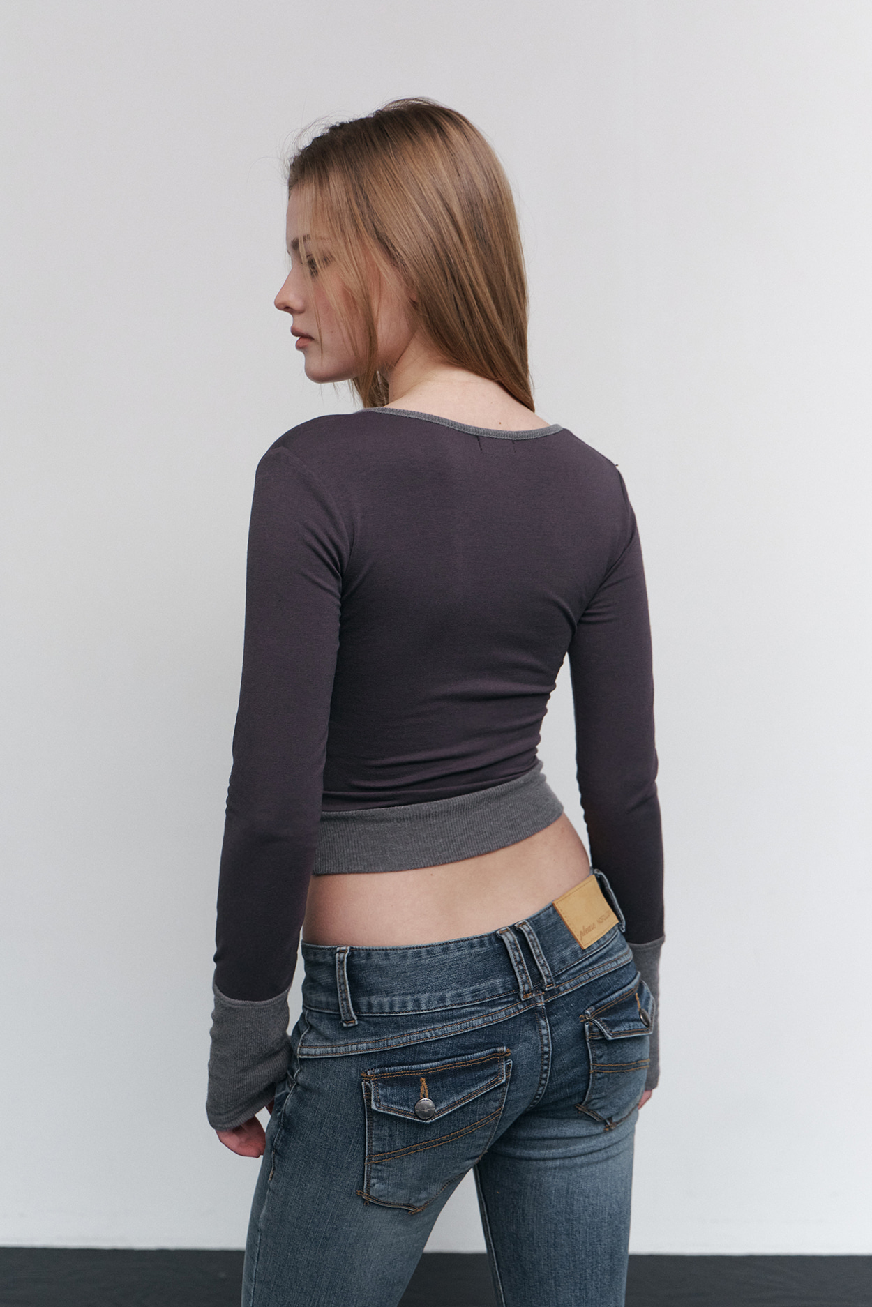 pleaseNOFOLLOW - Selena Button Wrap long sleeve Top (Charcoal)