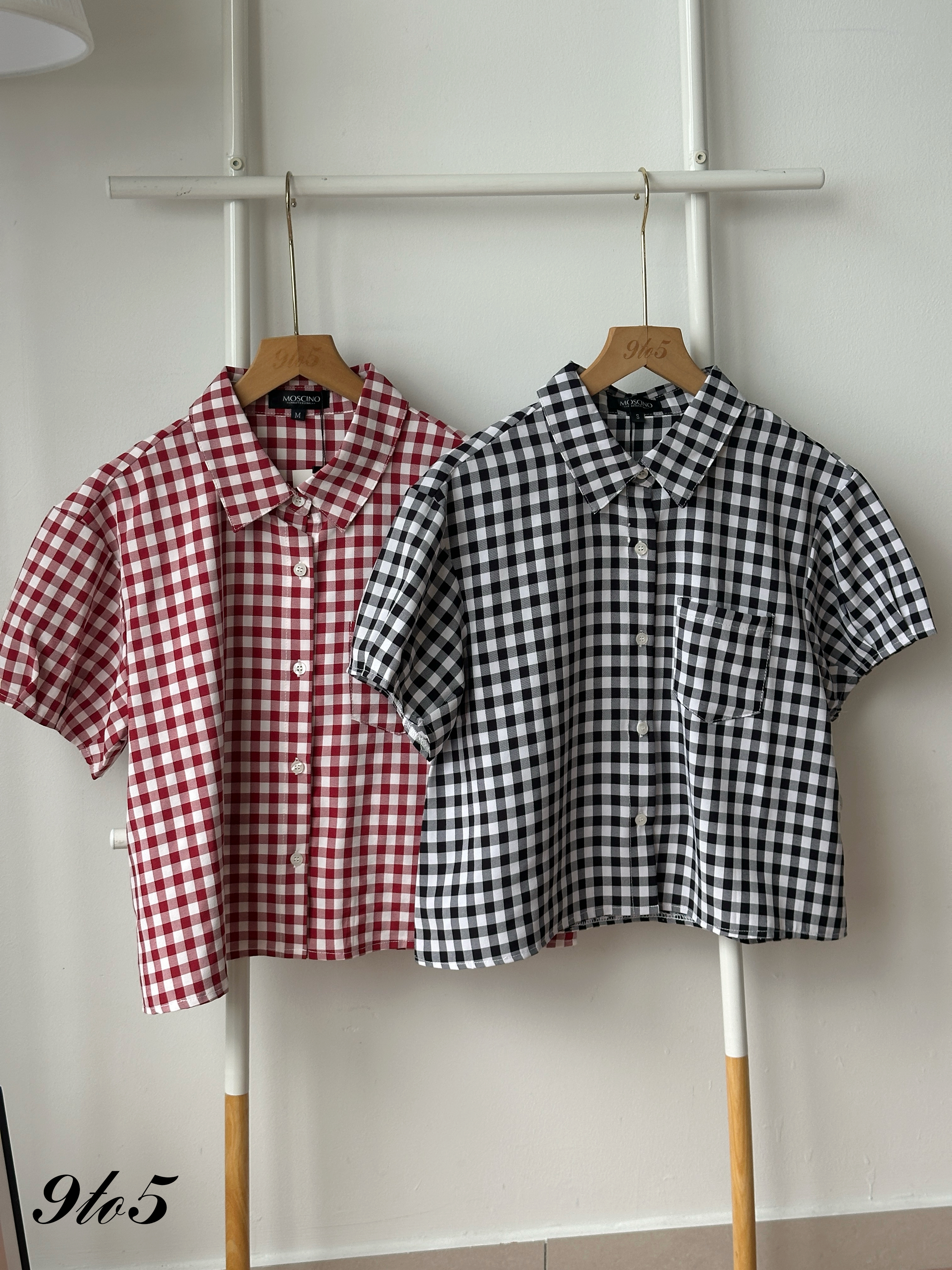 T4408 Short Sleeve Checkered Shirt - Black & Red
