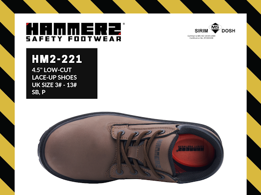 HAMMER 2 SAFETY FOOTWEAR HM2-221 4.5'' Low Cut Lace-Up Shoes SIRIM and DOSH Approved Kasut Keselamatan